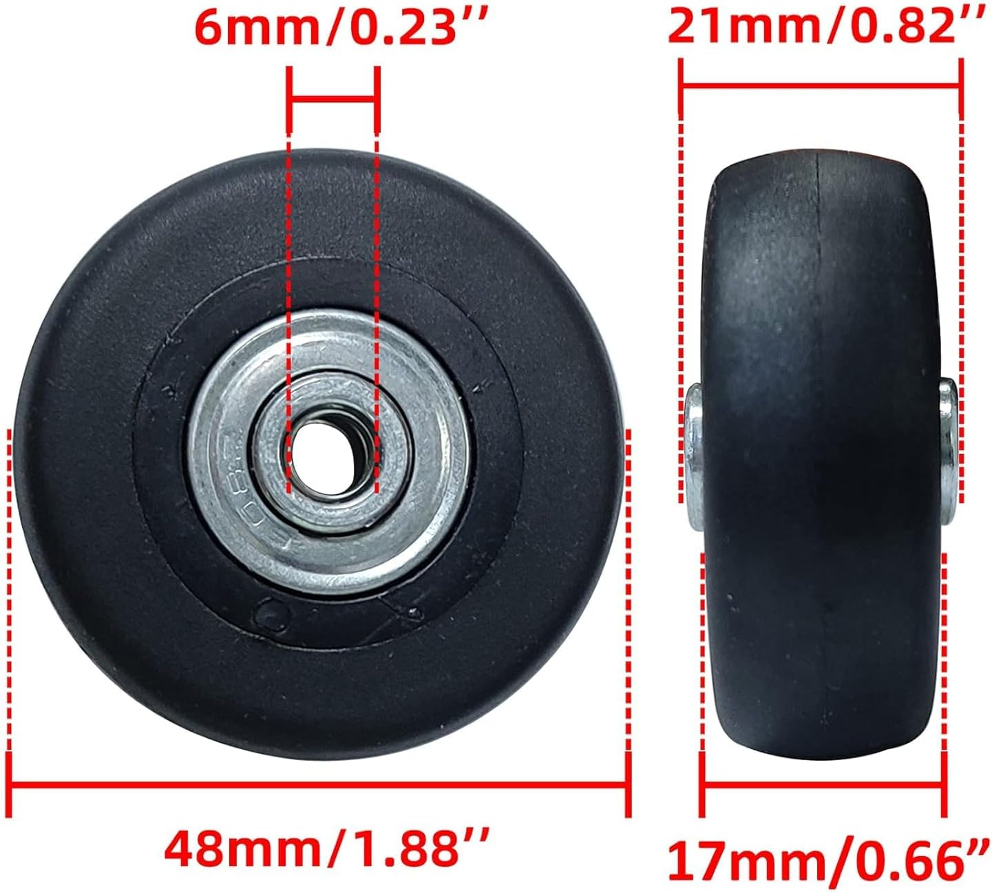 Luggage Suitcase Replacement Wheels 360 Spinner Wear Resistant Rubber Caster Deluxe Repair Tool Kits with Metal Bearings Axles M6 X 36Mm, Black, 60Mm X 18Mm X 6Mm, 2Pcs