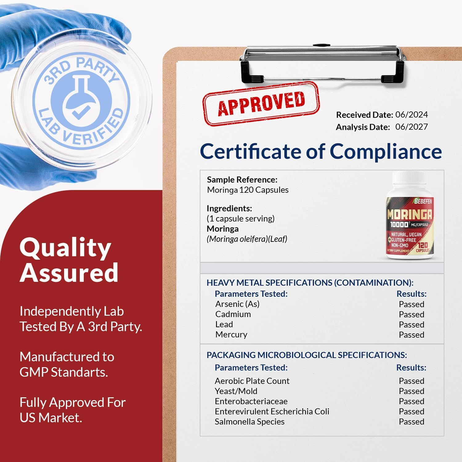 Moringa Capsules 10000Mg per Capsules, 120 Capsules 4 Month Supply image number 3