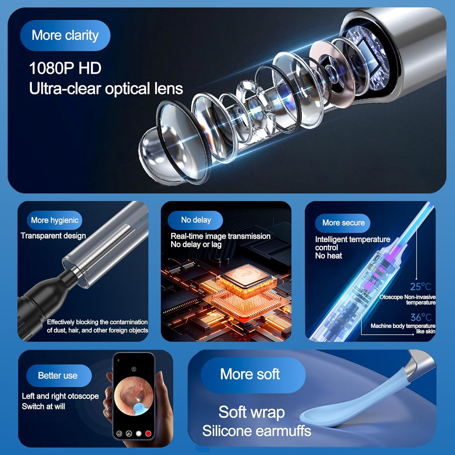 Ear Wax Removal with 1080P Camera Otoscope with 10 PCS Ear Spoon Ear Cleaner Ear Otoscope Cleaning Kits image number 4