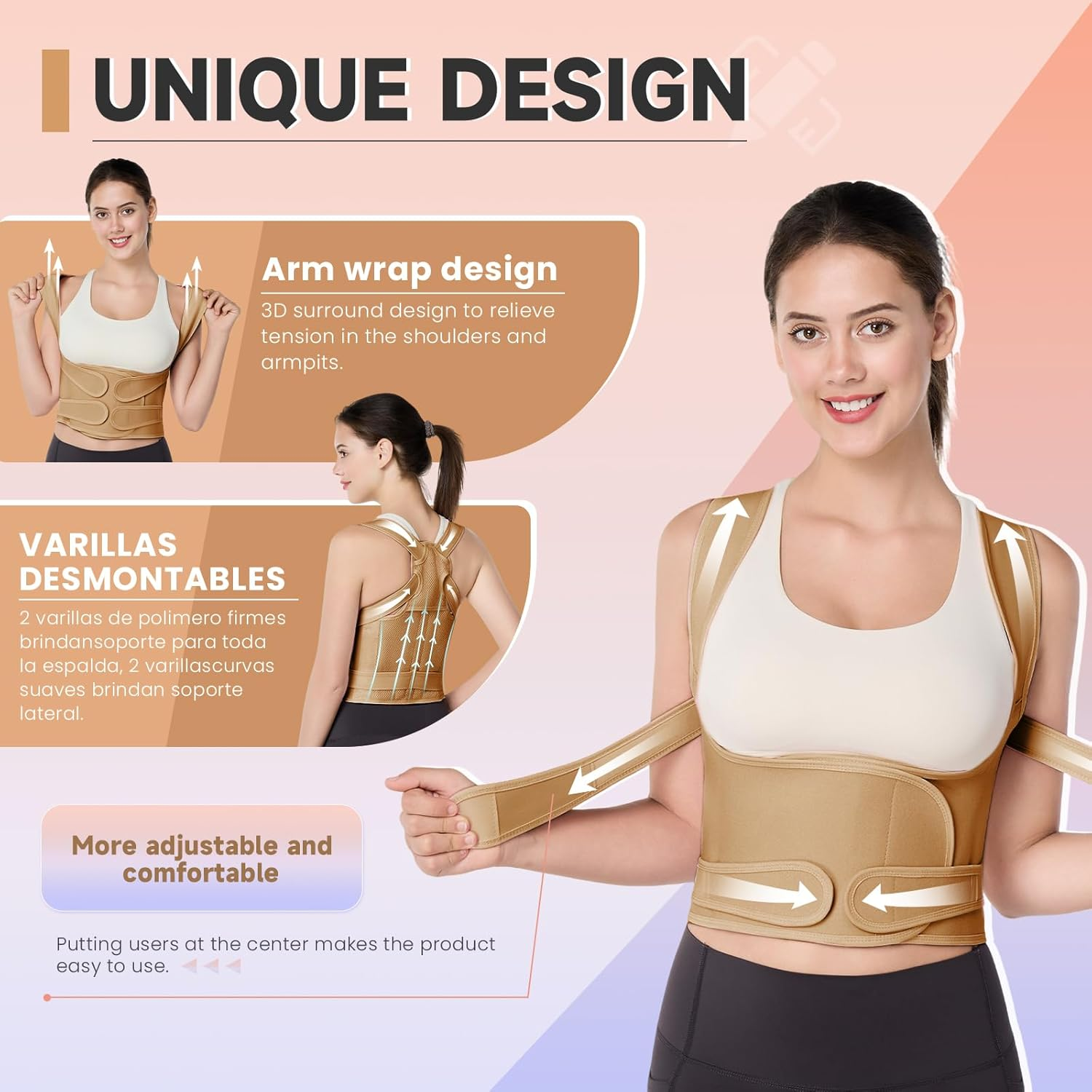 Vervex - Posture Corrector for Men and Women,Back Brace,Breathable, Adjustable, Back Corrector, Scoliosis and Hunchback Correction, Back Pain, Spine Corrector, Posture Trainer (Beige, L)