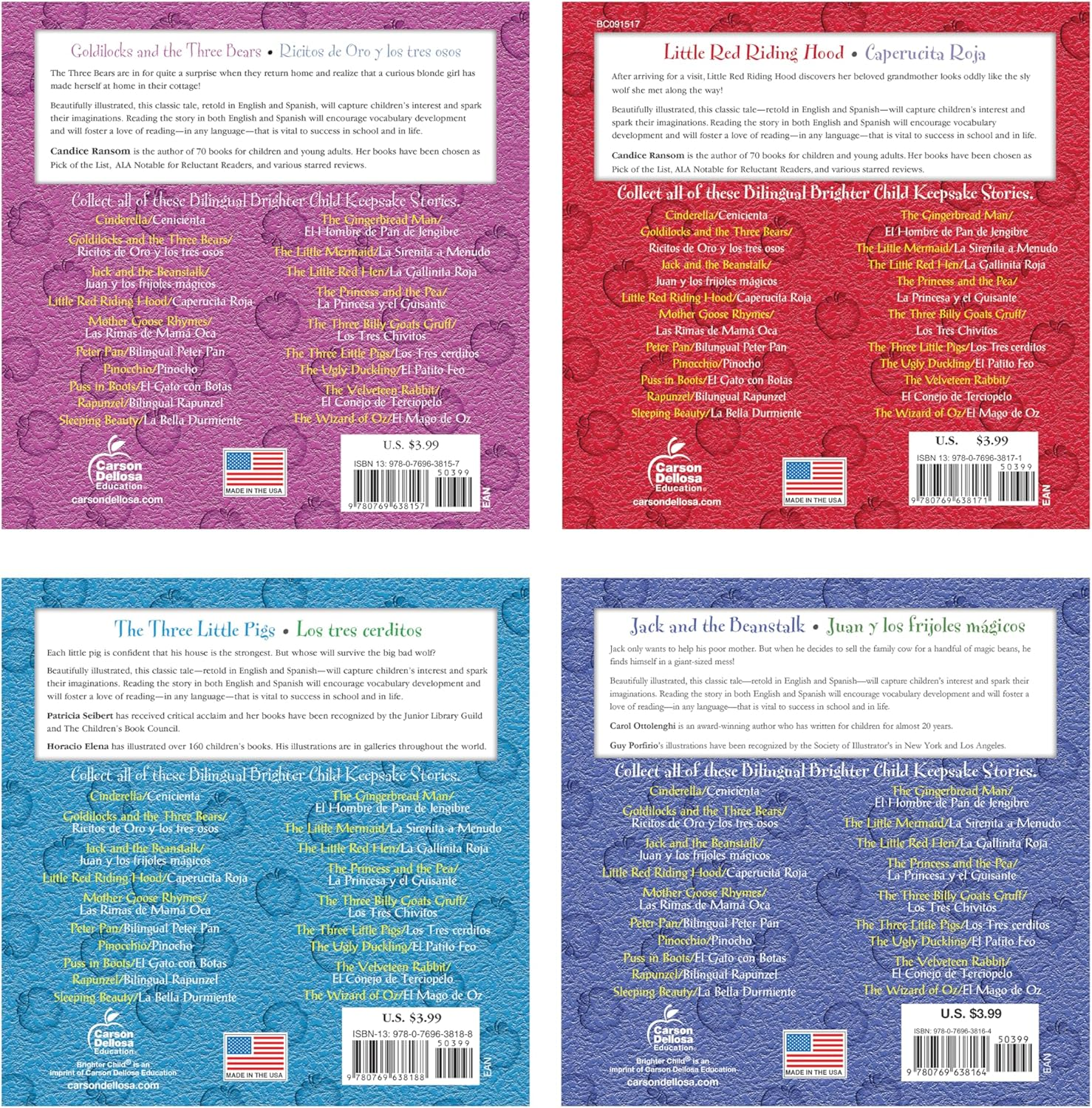 Carson Dellosa Keepsake Stories Classic Children'S Fairy Tales in Spanish and English Book Set, the Three Little Pigs, Little Red Riding Hood, Goldilocks, Jack & the Beanstalk Bilingual Books for Kids image number 1