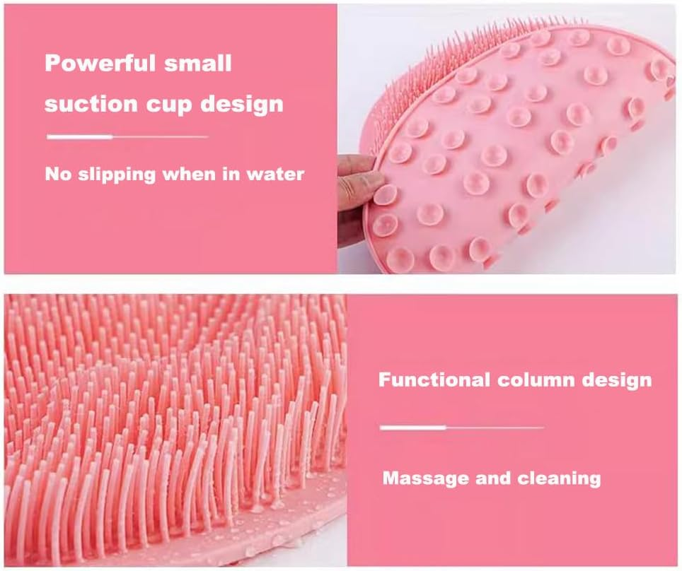 2 Pack Silicone Shower Foot Scrubber Mat, Silicone Foot Scrubber for Shower with Non-Slip Suction Cups, Wall Mounted Slip Suction Cups for Foot Back Cleaning (Blue+Pink) - Grey+Pink image number 5