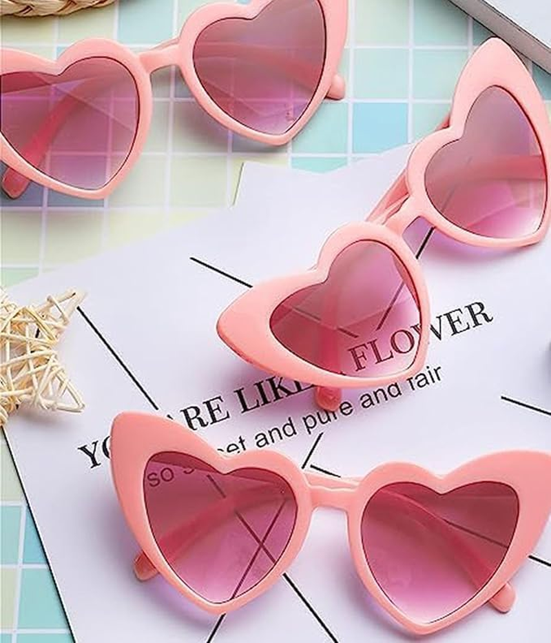 Heart-Shaped Sunglasses, Vintage Style, Pink and White, 10 Pairs