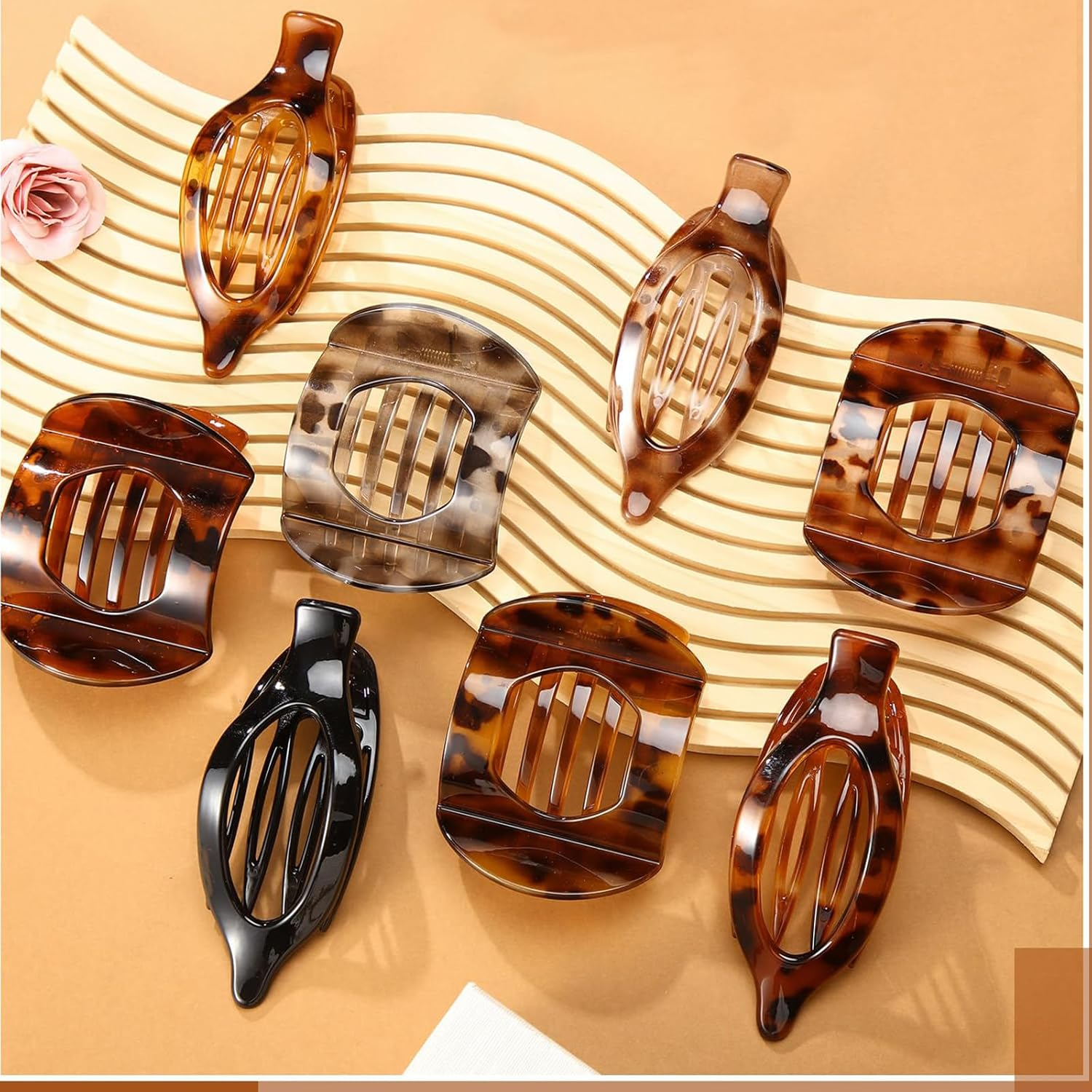 Charmburst Pack of 8 Hair Clips, 2 Styles French Flat Claw Clips, Tortoiseshell Pattern Hair Clips, French, Large Hair Clips for Thick and Thin Hair image number 1