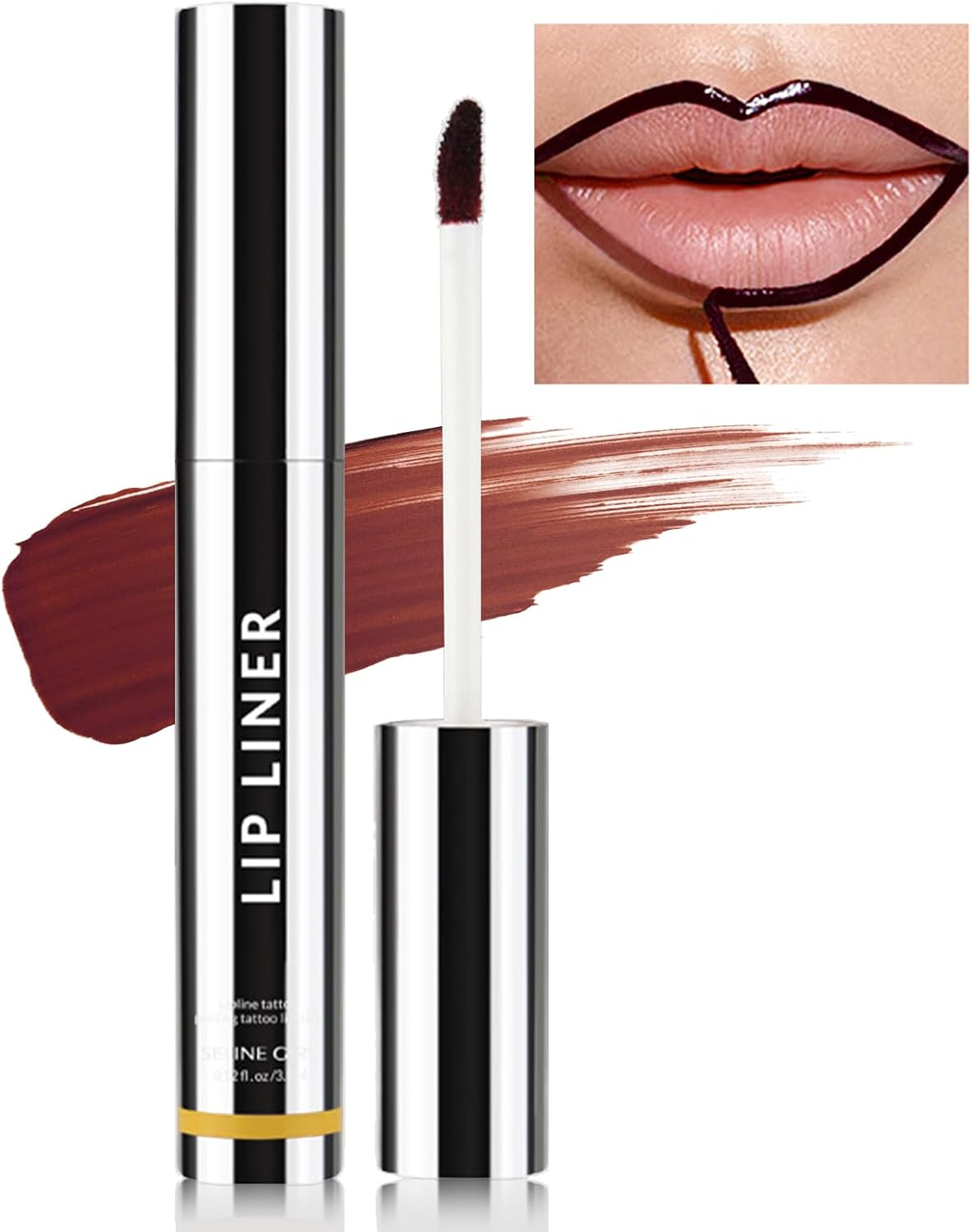 Erinde Peel off Lip Liner Stain, Long Lasting Lip Stain Peel Off, Women Waterproof Matte Lipstick, Transfer Proof Lip Tint Peel Off, Highly Pigmented Color Lipliner #002 Dark Brown