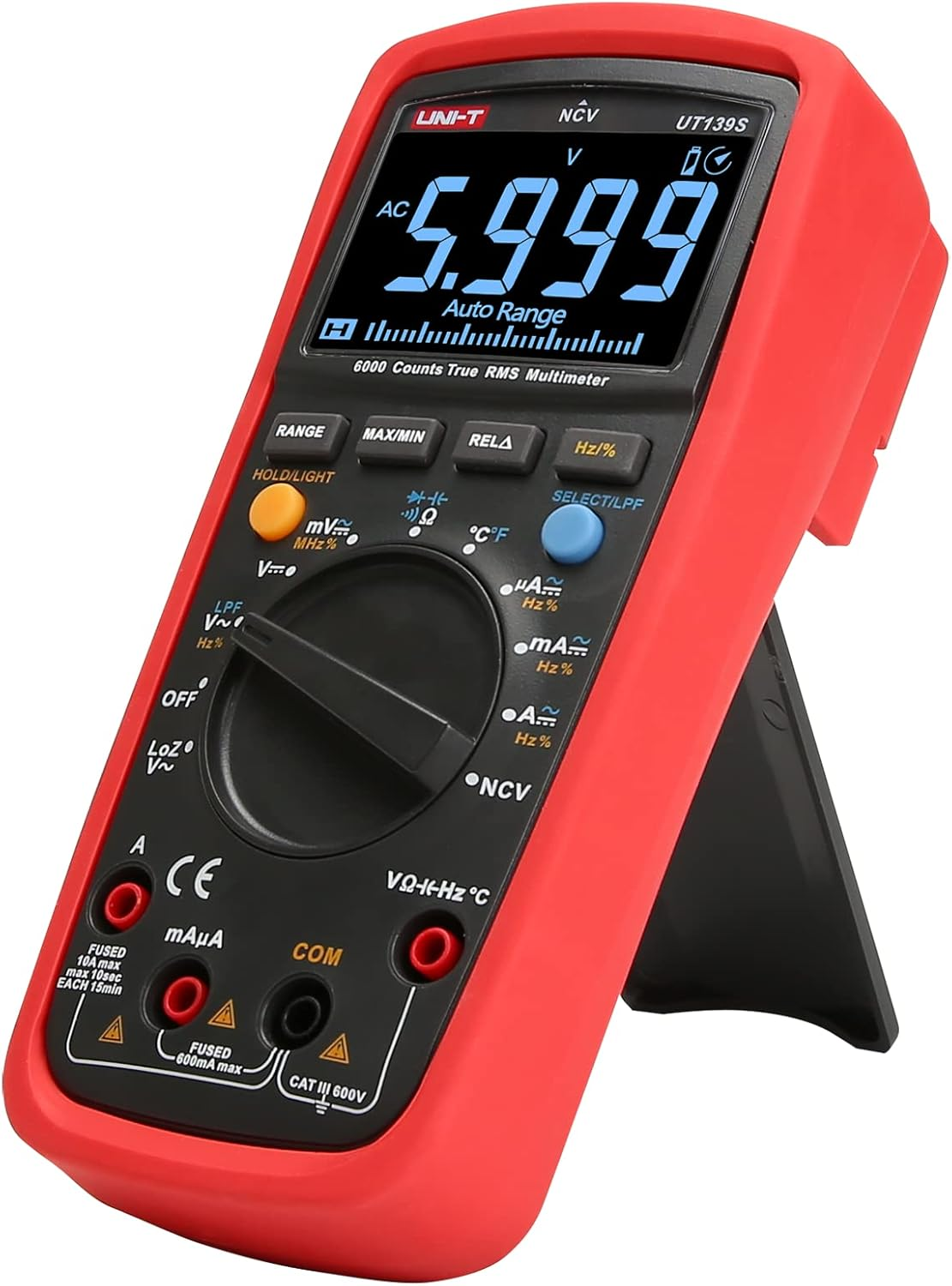 Uni-T Mie0361 UT139S Universal Multimeter, Black/Red, 17.5 X 8.1 X 4.8 Cm image number 5