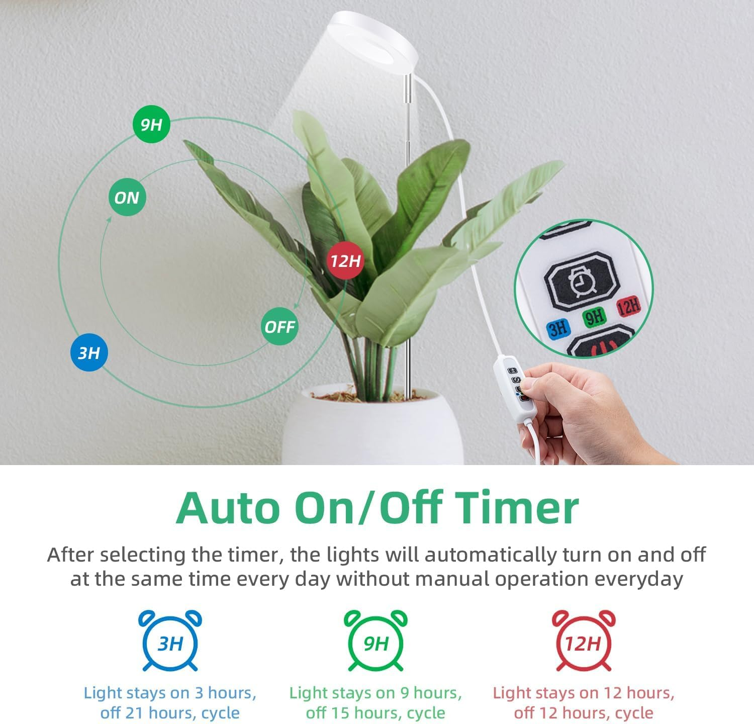 Plant Grow Light, 48 Leds Full Spectrum LED Plant Light for Indoor Plants, Height Adjustable, Auto On/Off Timer 3/9/12H Growing Lamp with 9 Dimmable Brightness (1 Pack) image number 1