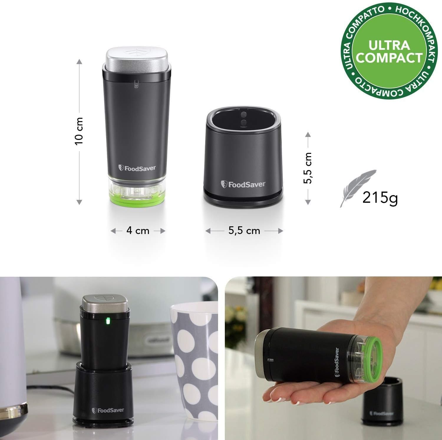 Foodsaver Wireless Handheld Vacuum Sealer for Sealing Food with Charging Station | Mini Vacuum Sealer with 1 Container for Canning and Marinating and 5 Fresh-Keeping Vacuum Bags [VS1199X]