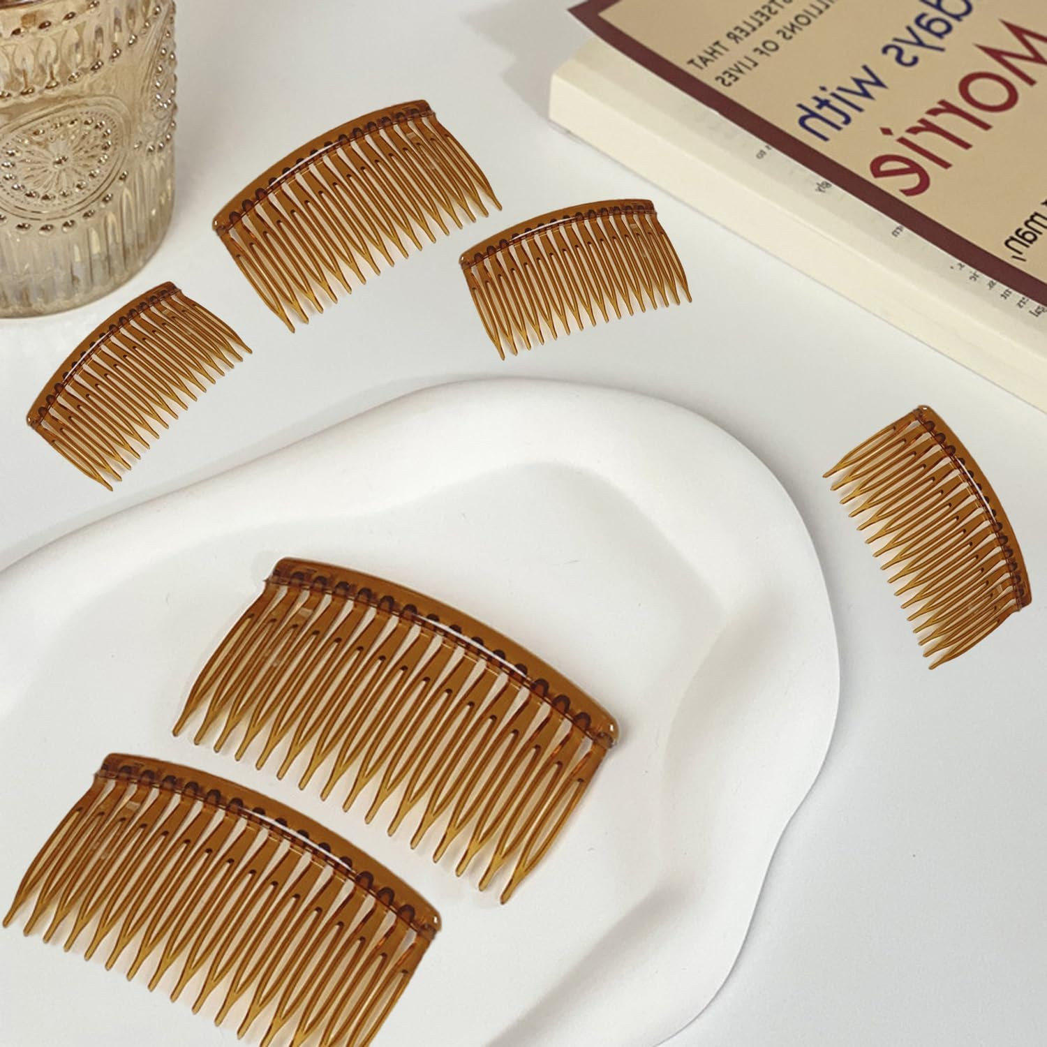 8 Pcs Set of Transparent Tortoiseshell Coloured Hair Combs, Multifunctional Plastic Teeth Hair Comb for Women'S Styling (Transparent,Tortoiseshell Coloured) image number 1