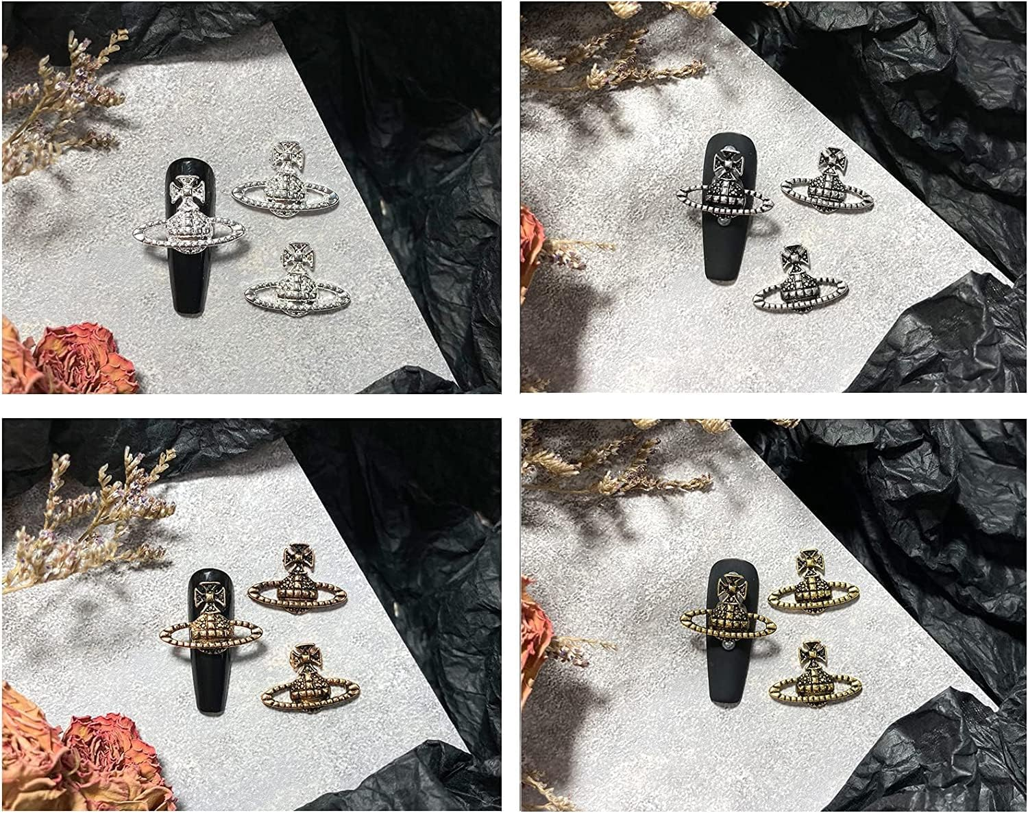 Planet Nail Charms 3D Nail Rhinestones with Saturn Shape Planet Nail Art Charms Crystal Nail Ornament Gems Planet Nail Rhinestones Diamond Crystals Jewelry Nail Studs for DIY Nail Art Decoration image number 3