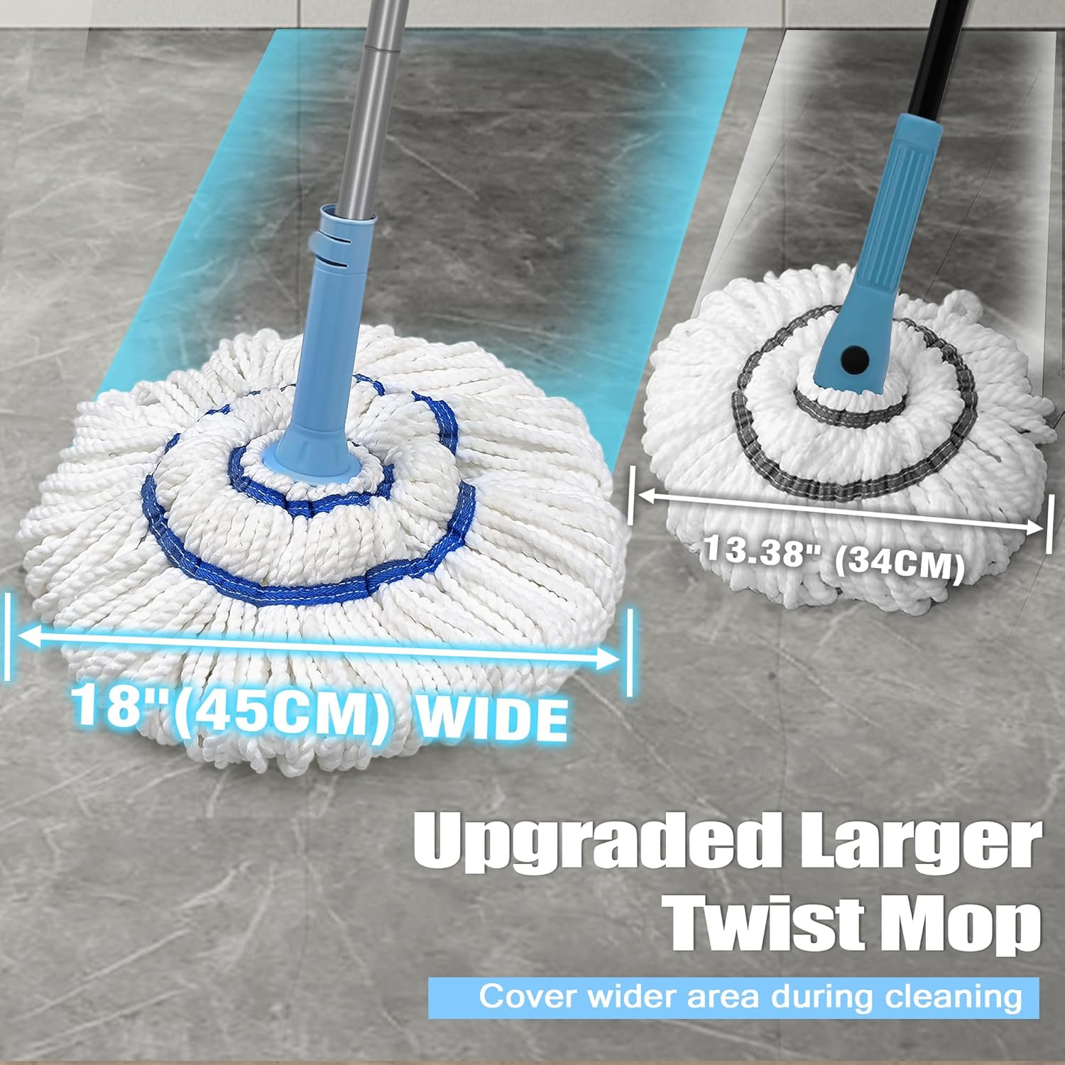 NEWE Self Wringing Twist Mop for Floor Cleaning, Upgraded 45 Cm Wide Microfiber Mops, 140 Cm Long Handle Wet Dry Kitchen Easy Squeeze String Mop for Wood, Hardwood, Tile, Marble image number 1