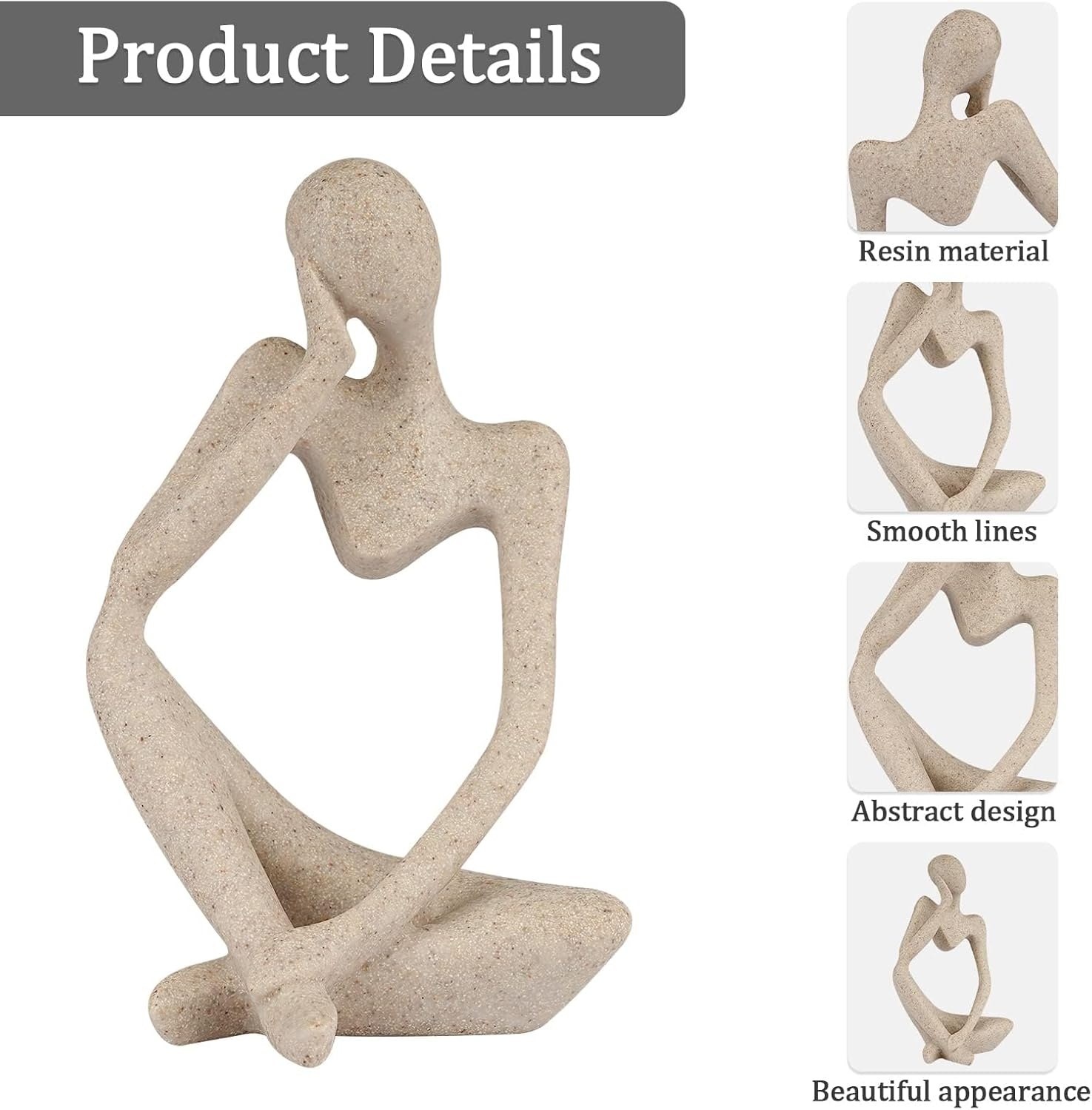 Heatunk Sandstone Resin Thinker Style Abstract Sculpture Statue - Collectible Figurine for Home, Office, Bookshelf, Desktop Decor-Small Sandstone Left image number 4