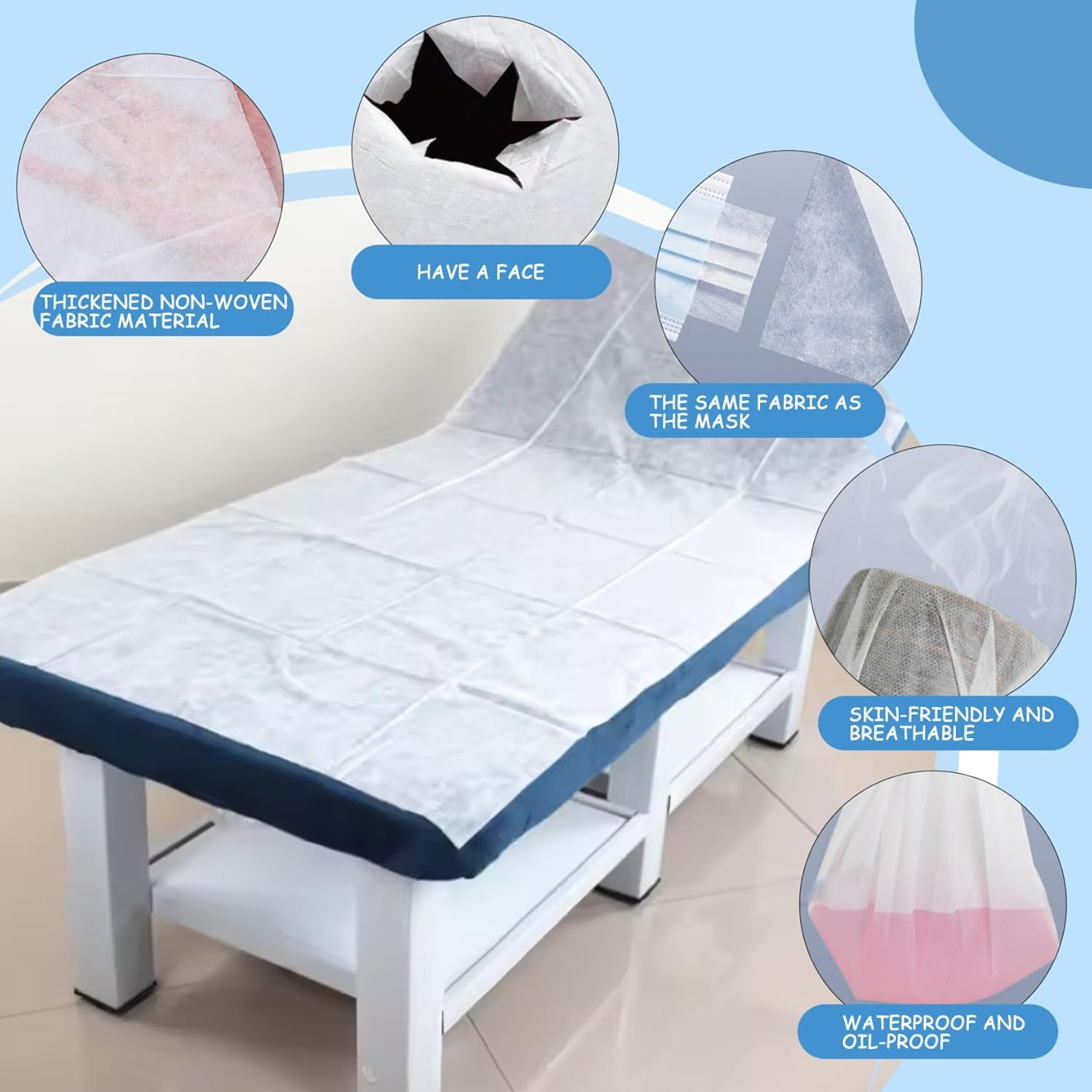 30Pcs Massage Bed Cover, 35.4X84.7 Inch Disposable Massage Table Sheets with Face Hole, Waterproof Spa Bed Cover for Spa, Beauty, Tattoo, Sheets image number 2