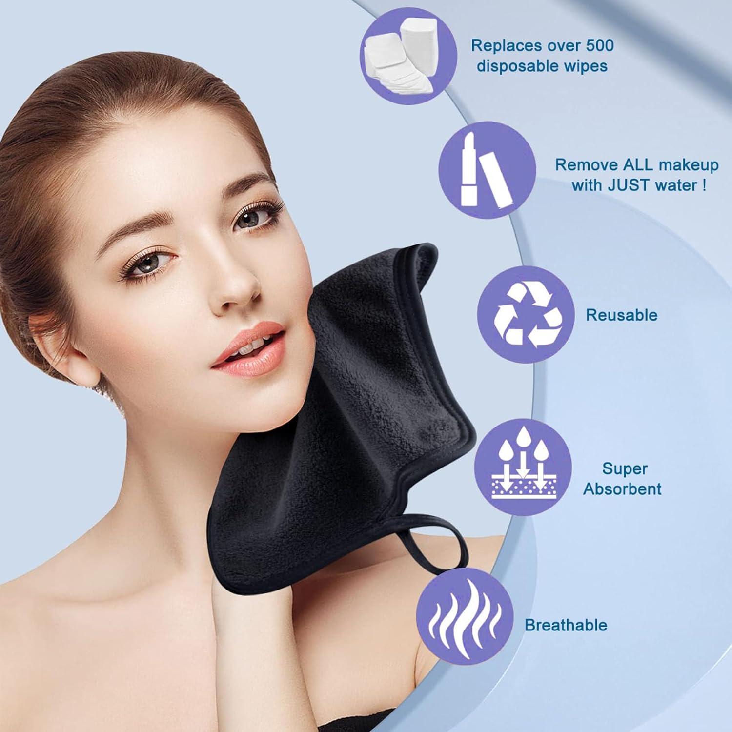 Zintan 4PCS Microfibre Makeup Remover Cloths Facial Cleansing Towels image number 2