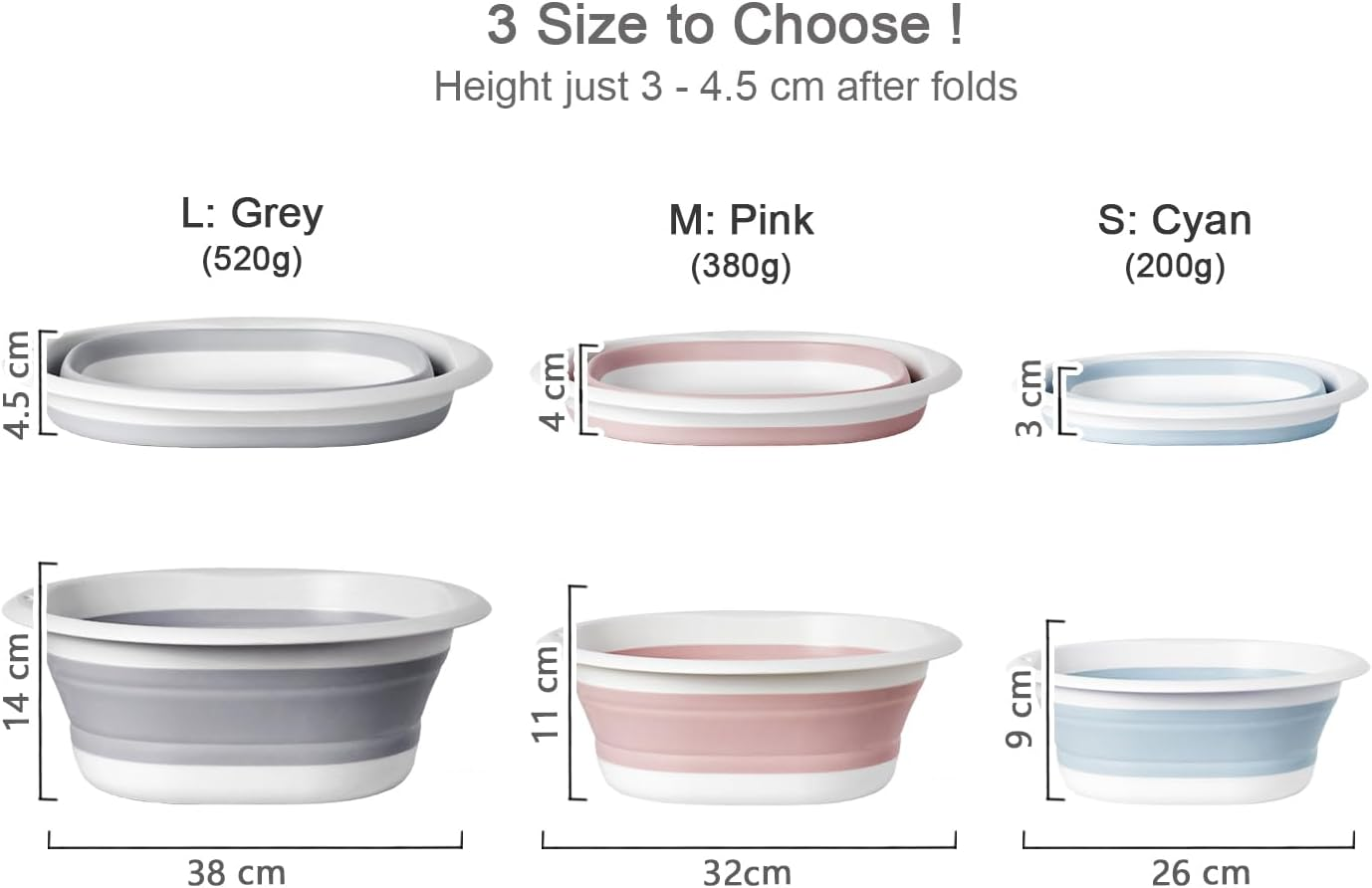 YOOGAO Home Collapsible Wash Basin, Plastic+Tpr Buckets, Portable and Space Saving, Multi-Function Use, Large and High Capacity (Pack of 3) image number 2