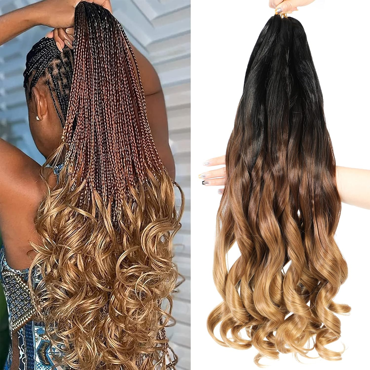 DT CHERYL French Curl Braiding Hair, 24 Inch 8 Pack Soft Curly Braiding Hair Extensions, Pre Stretched Bouncy Braiding Hair Loose Wave Braiding Hair for Women (MP2）