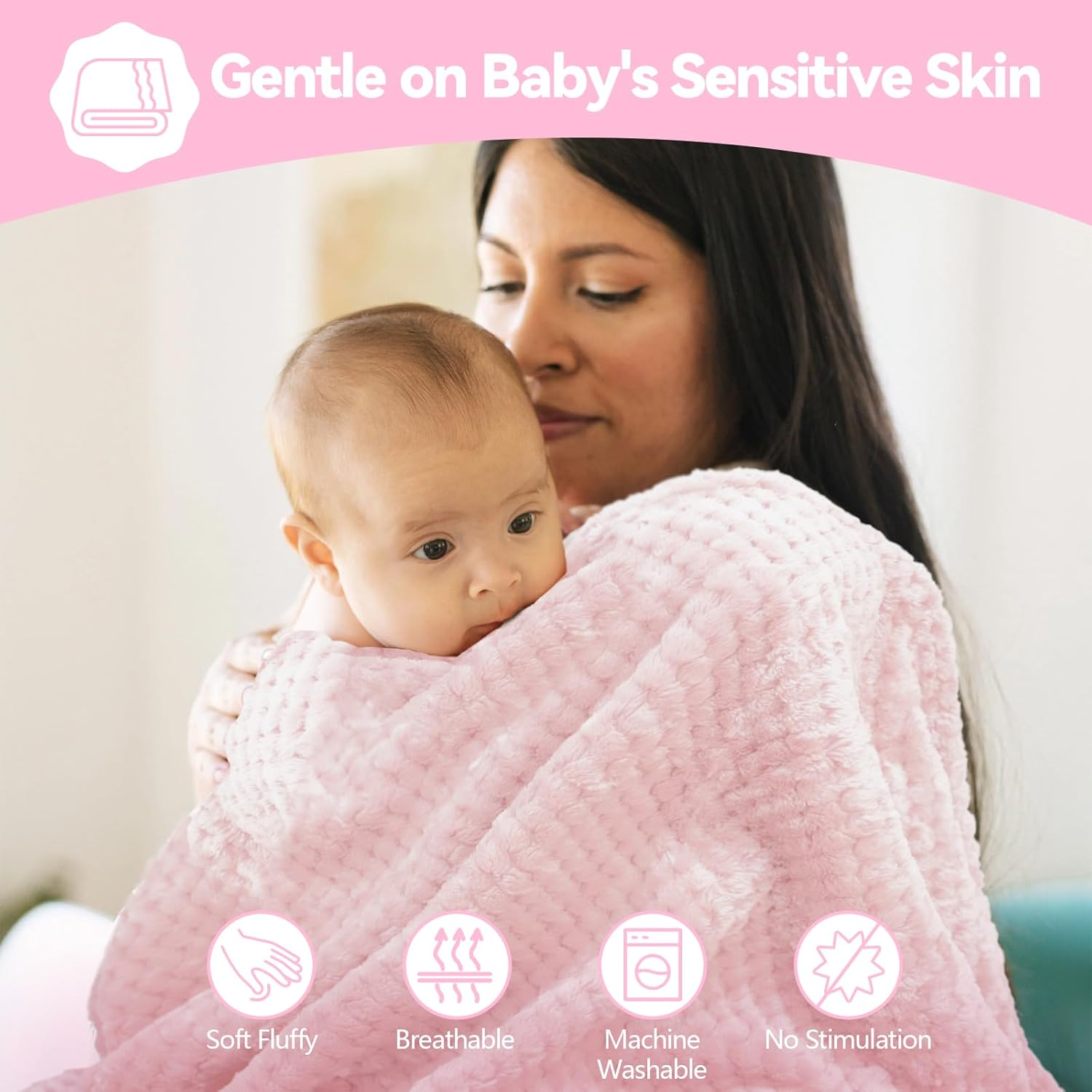 GANGANWU Baby Shower Gifts, New Baby Gifts for Girls, Pink 8 in 1 Set - New Baby Gifts, Baby Boy Gifts Including Lovey Security Blanket, Welcome Card, Wooden Rattle Toy, Socks,Baby Bib and More image number 4