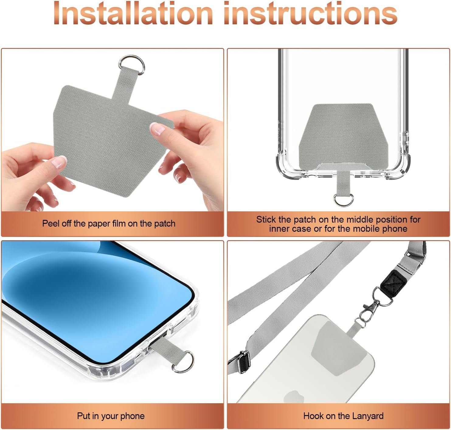 Phone Lanyard-2&times; Adjustable Neck Strap,2&times; Phone Patches,H HOME-MART Universal Cell Phone Lanyard Mobile Phone Lanyard Multifuctional Patch Lanyards Compatible with Most Smartphones - Black+Red image number 2