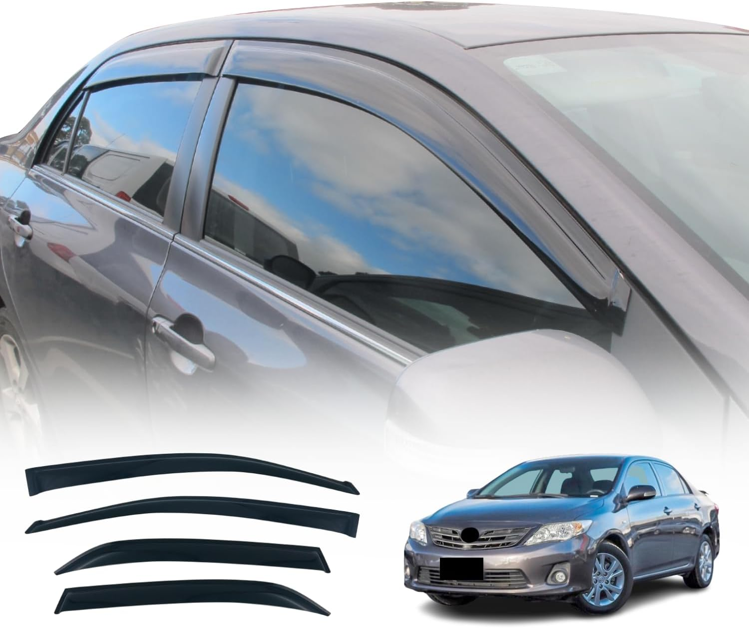 OAD4X4 Weathershields Compatible with Toyota Corolla Sedan 2007-2013, Weather Shields Window Visors Wind Deflectors Sun Rain Guard 4PCS Set image number 3