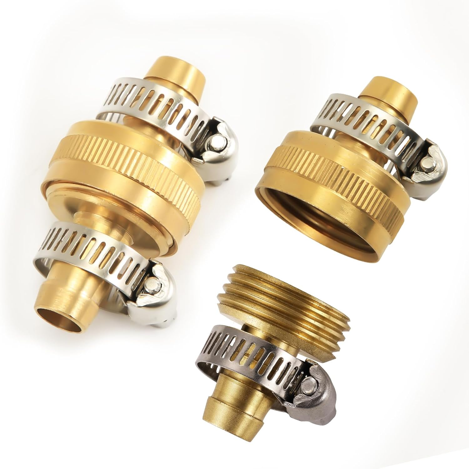 PEUTIER 4 Sets 1/2 Inch Garden Hose Repair Kits, Brass Water Hose Mender Male and Female Hose Connectors with Clamp and Washer Water Hose End Replacement for Garden Water Hose Fitting (Style 3) image number 3