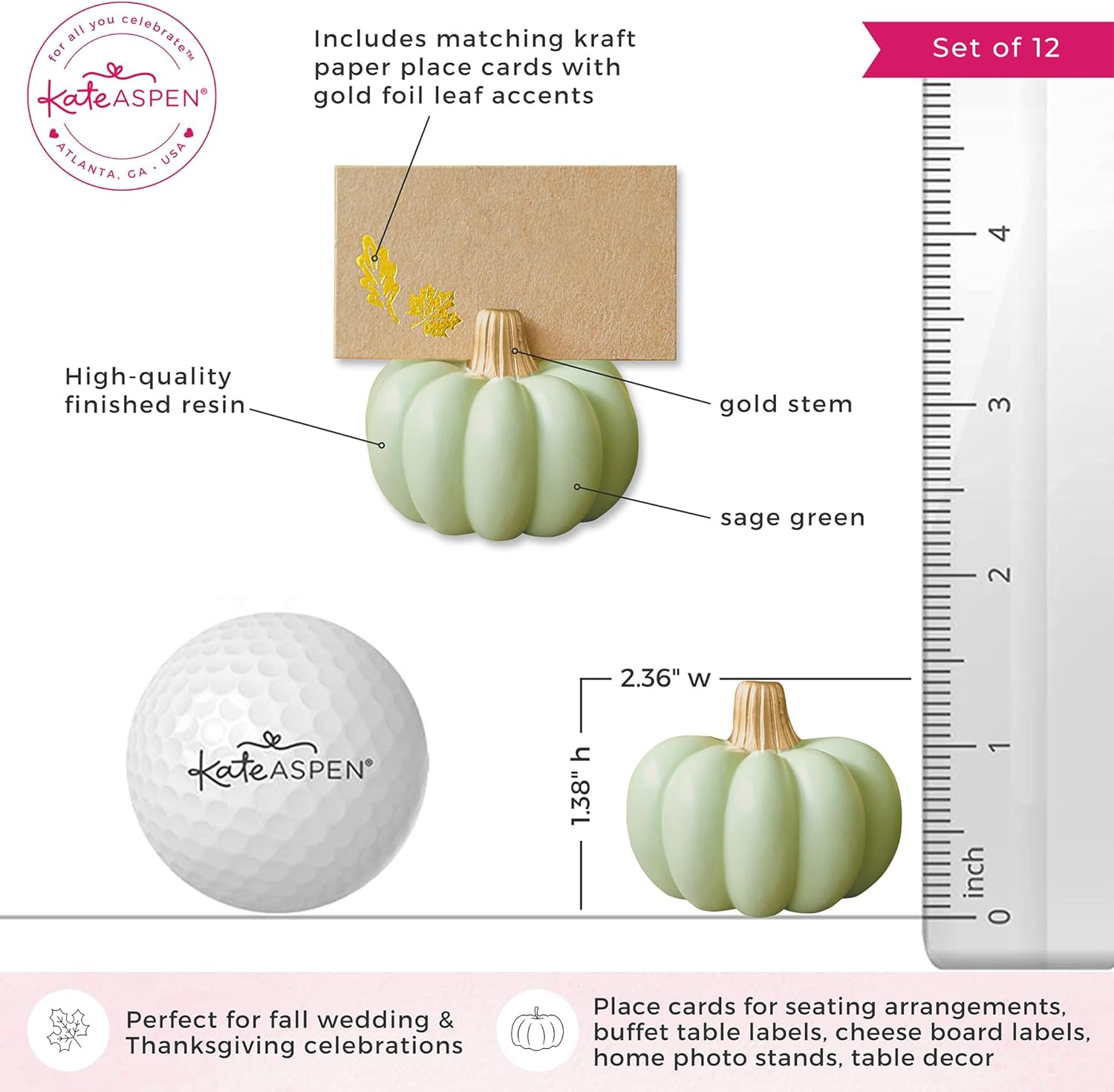 Kate Aspen Fall Decor Mini Green Pumpkin Place Card Holder (Set of 6), Place Settings, Perfect for Thanksgiving Table Decor, Fall Themed Weddings, Bridal Brunches image number 3