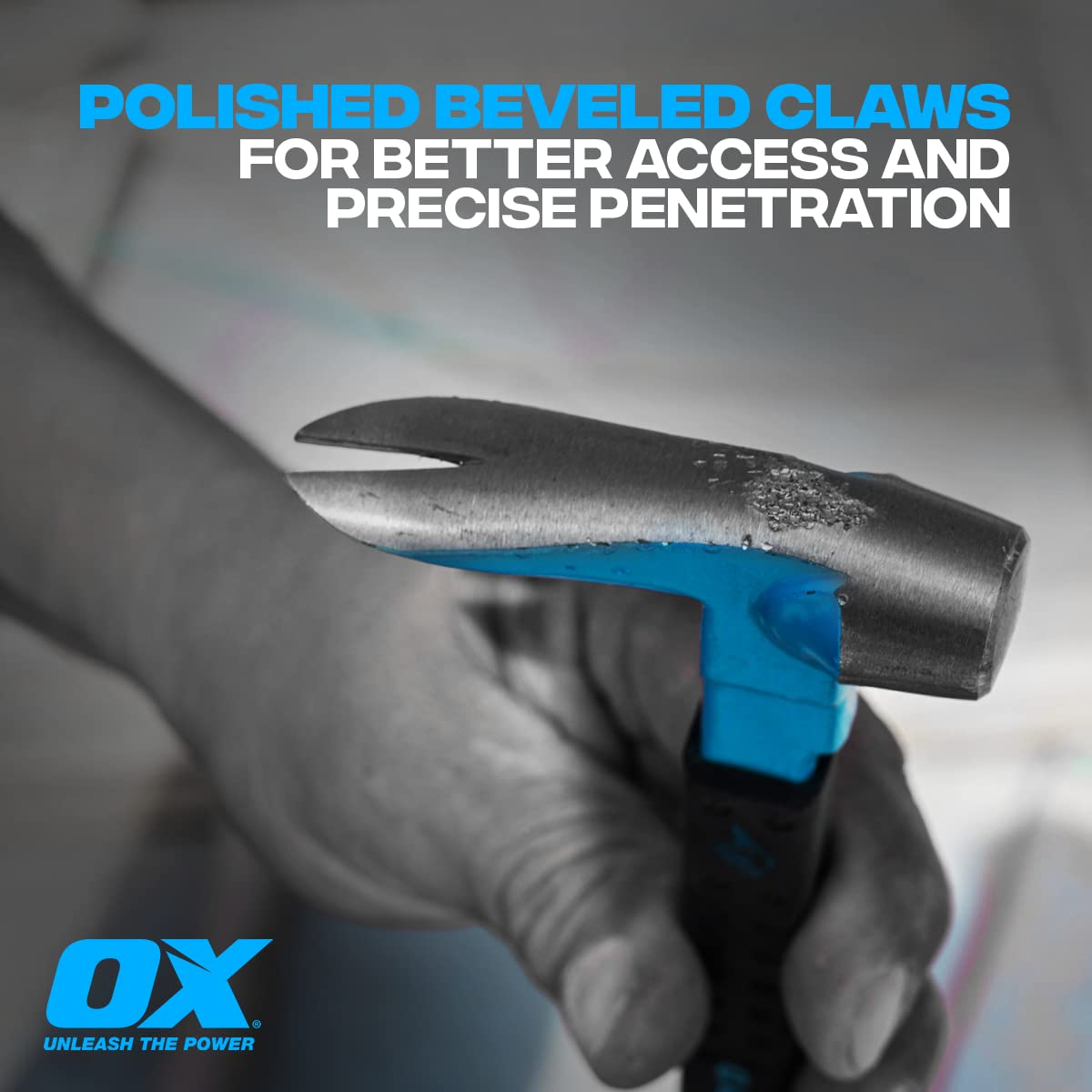 OX Tools Unique Hammer Head 12" Pry Bar - Multi-Functional Tool with Cats Paw, Crowbar | Rubber Grip, Polished Beveled Claws - Forged Steel Design for Strength and Durability image number 4