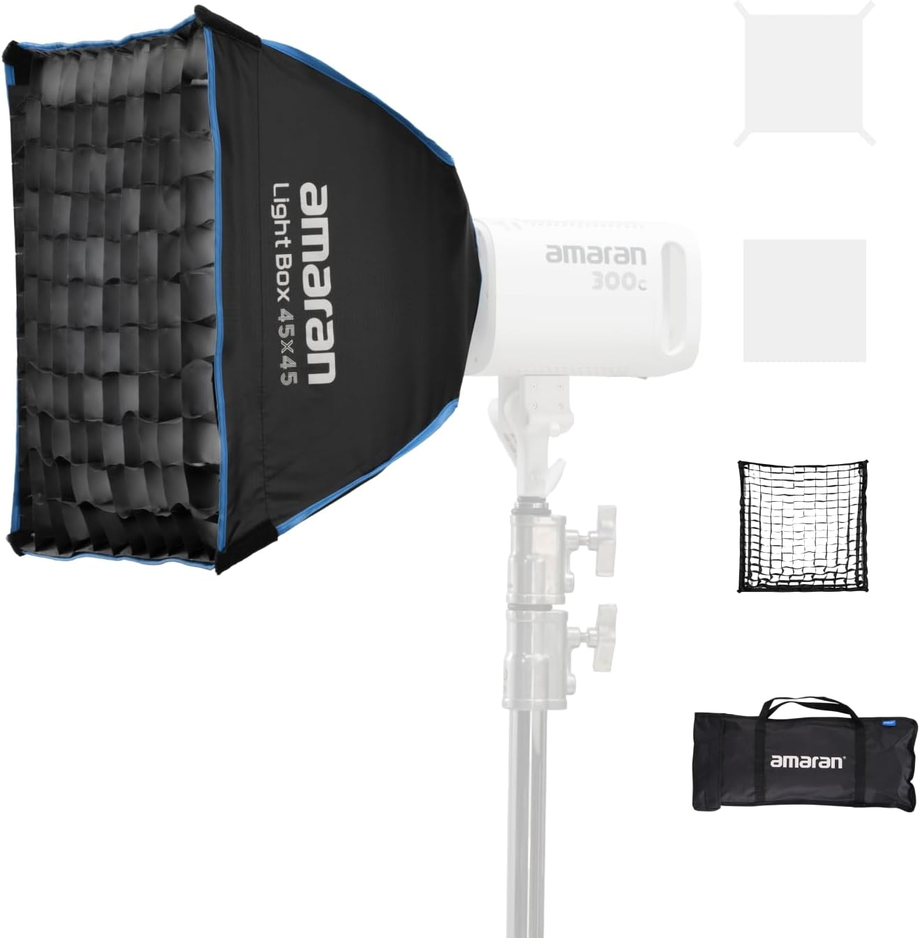 Amaran Light Box 45 X 45 Cm Foldable Bowens Mount Softbox 45 Cm, One-Snap Setup Square Light Modifier with Diffusion & Grid for Photo & Video, Portable & Lightweight with Carry Bag