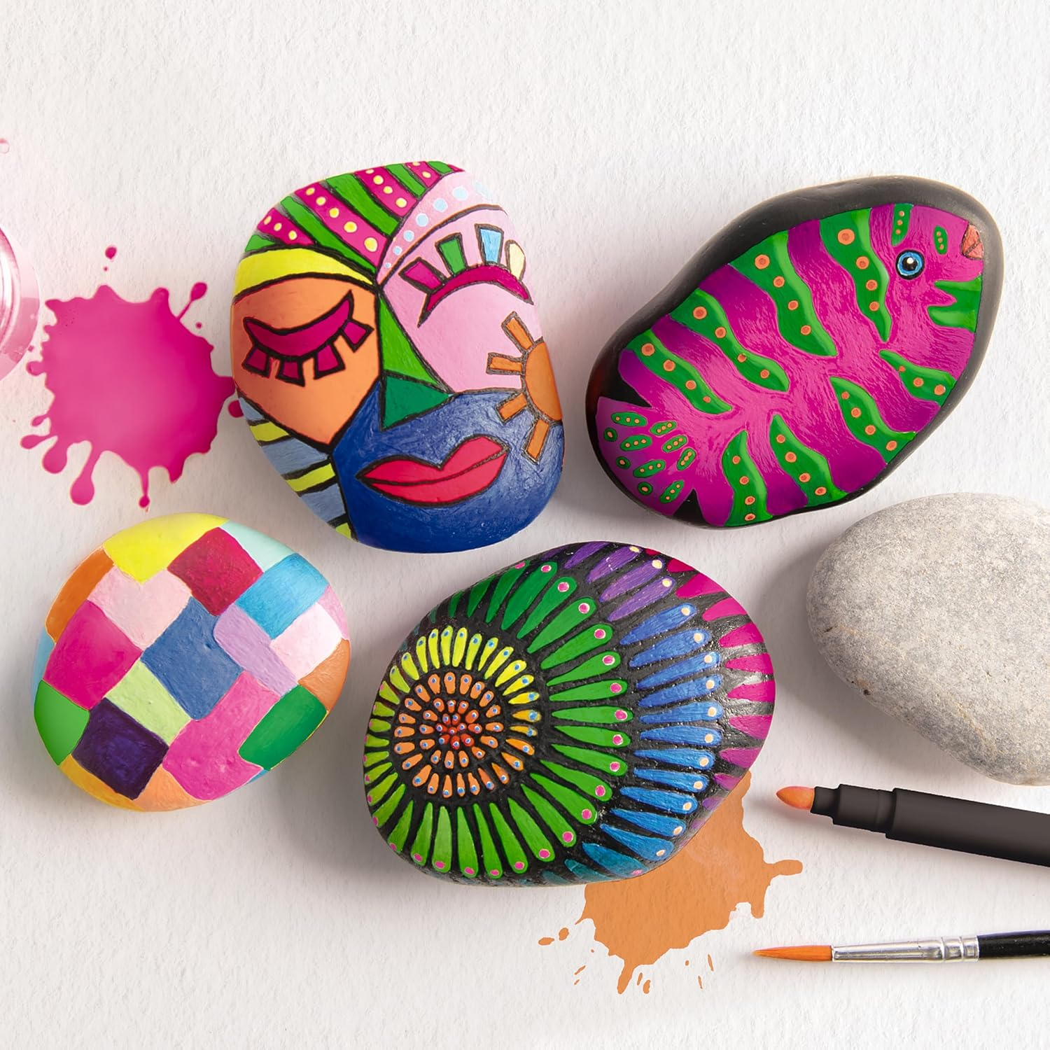 Craft Maker Neon Rock Art Kit - DIY Rock Painting for Kids - Neon Paints and Brushes Included - Easy-To-Follow Projects - Creative Arts and Crafts image number 6