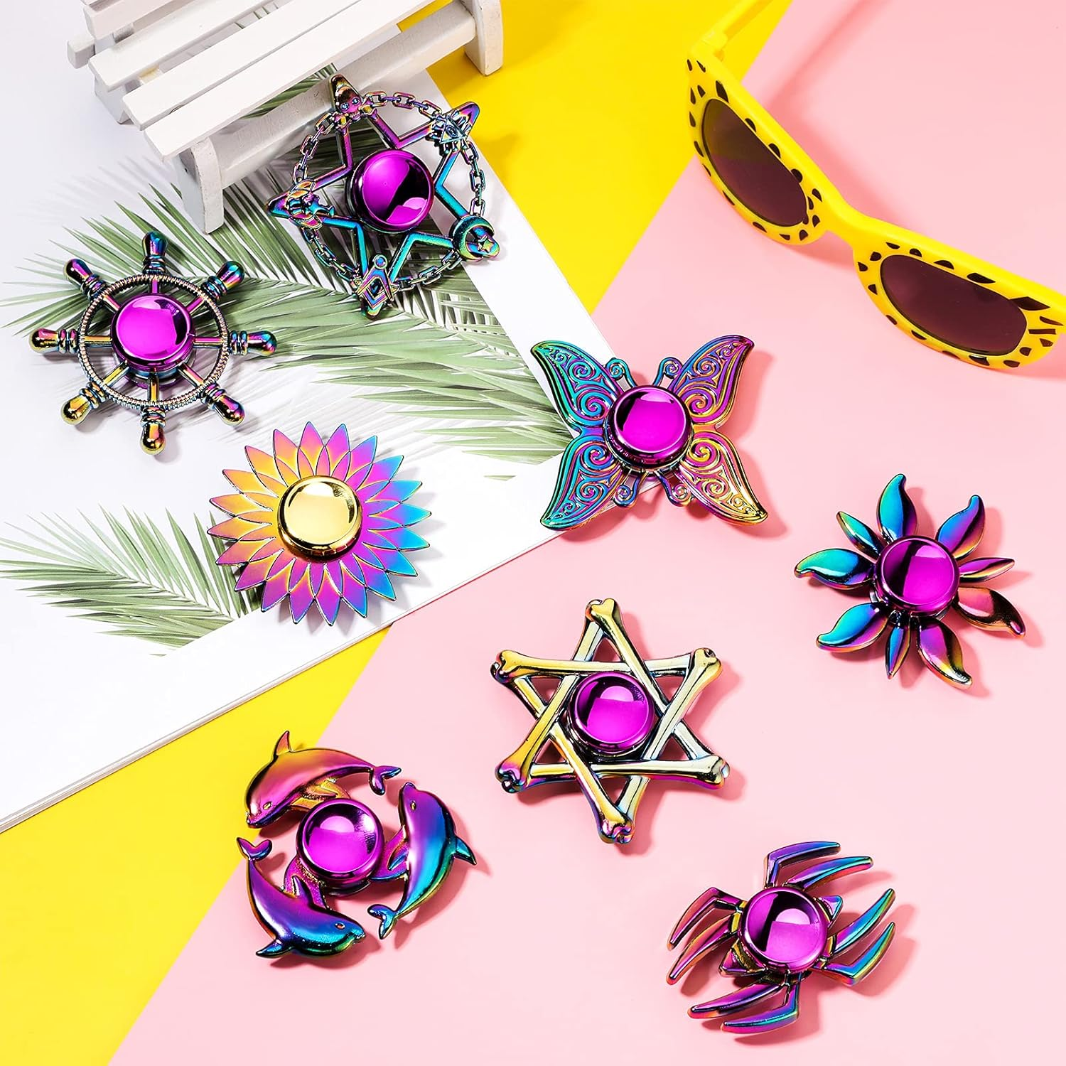 Lewtemi 8 Pieces Rainbow Fidget Metal Spinner Colorful Finger Spinners High Speed Hand Spinners Fidget Toys for Stress Anxiety Relief for Adults and Teens (Cool Style) image number 6