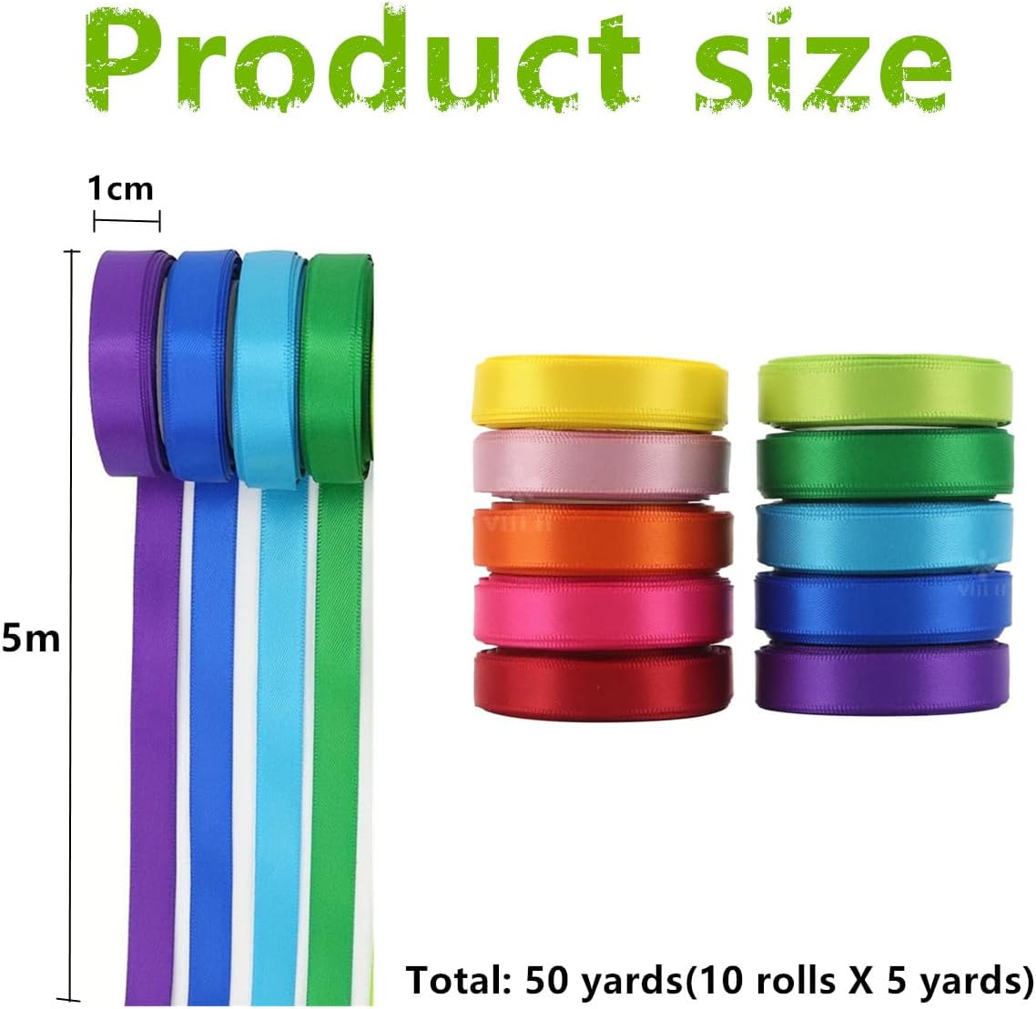 YKHNIS Rainbow Ribbon Solid Color Assortment 10 Colors 1Cm X 4.58M (2/5 Inch &times; 5 Yds) Double Face Satin Ribbon for Gift Wrapping Happy Birthday Party Decorations image number 6