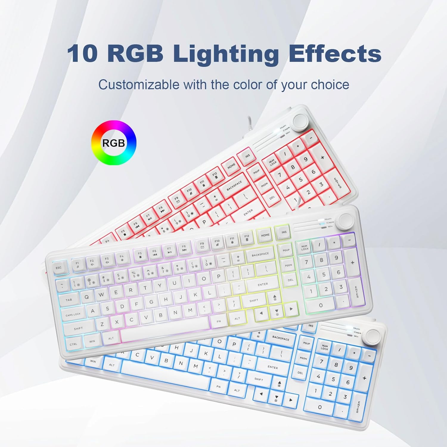 99 Keys RGB Wired Gaming Keyboard with Number Pad Knob,Mechanical Feeling Gaming Keyboard with Multimedia Keys,One-Touch Backlit, Anti-Ghosting, Compatible with PC, Mac, PS4/5, Xbox image number 3