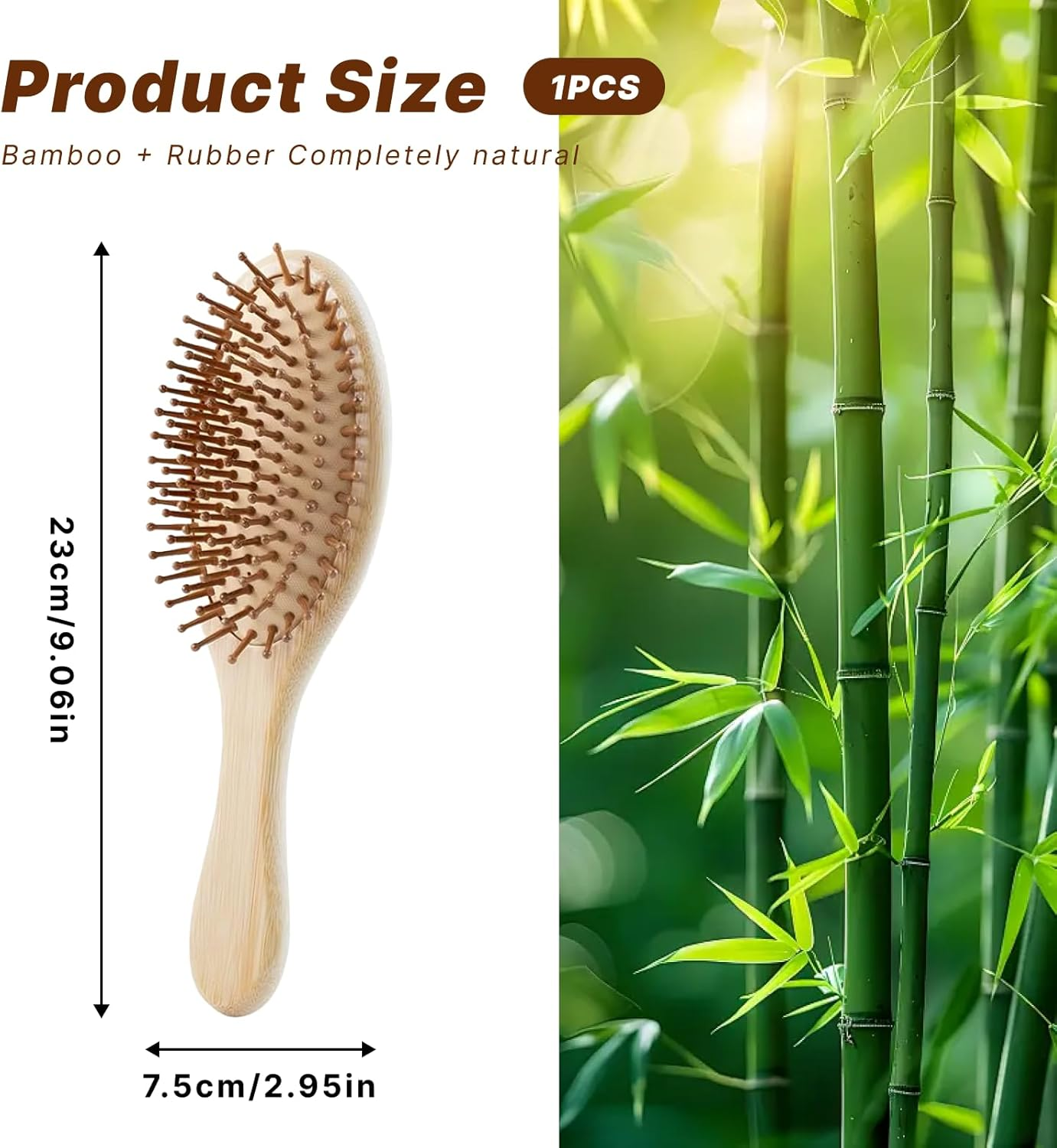 Bamboo Paddle Wooden Hair Brush, Eco-Friendly Natural Bamboo Wooden Brush with Air Cushion, Wide Tooth Comb for Scalp Massage, Reduces Frizz, Suitable for All Hair Types, Durable Hair Care Tool image number 4