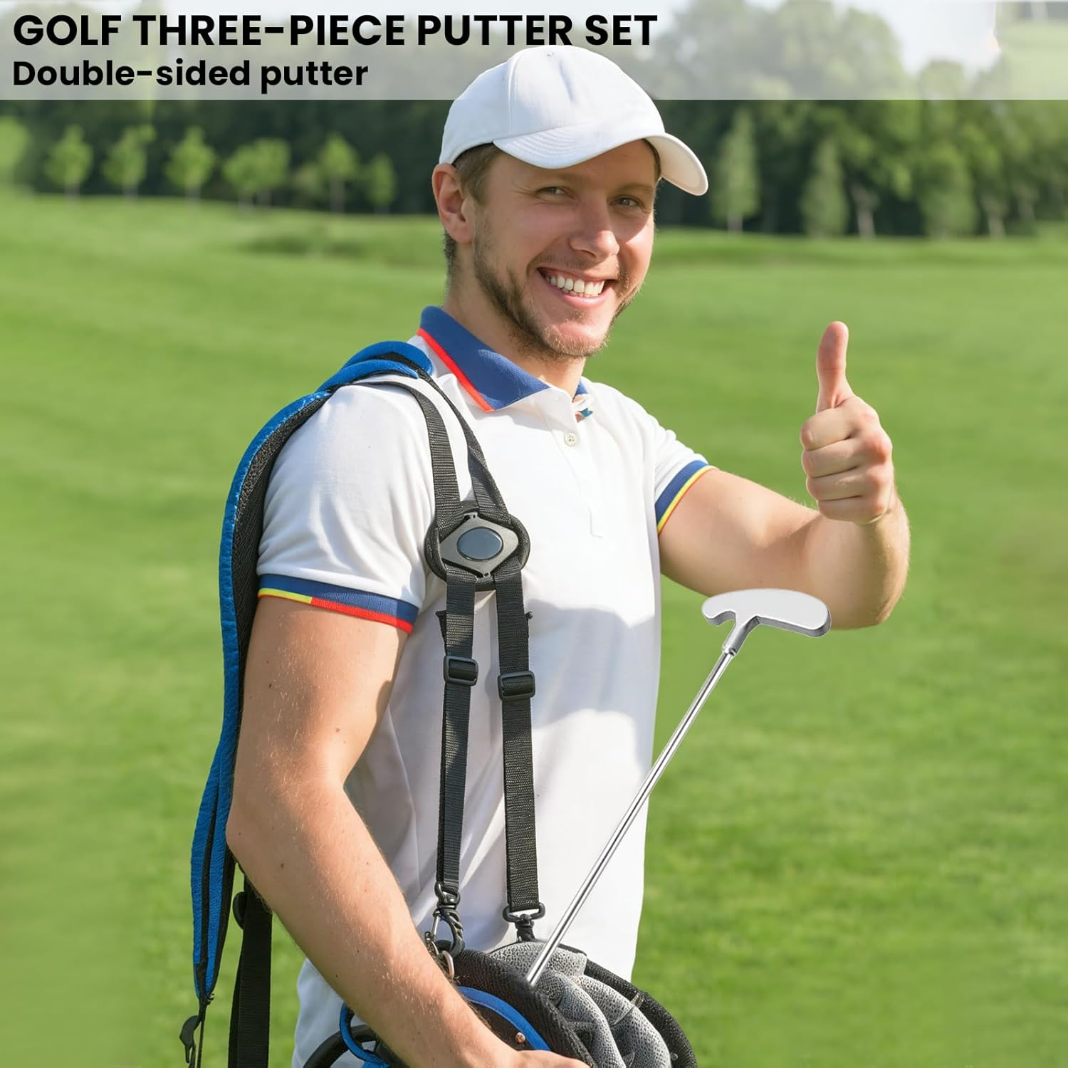 Golf Putting Kit, Portable Golf Putter Set Kit with Putter, Aluminum Alloy Three-Section Detachable Club with Putter, 2 Balls, Putting Green, and Storage Bag for Adult Golf Practice image number 1