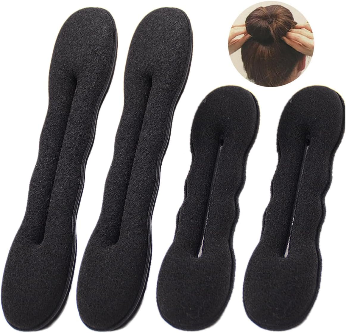 Visxcnu Pack of 4 Magic Hair Buns, 2 Large and 2 Small, Hair Bun Maker, Upgraded Hair Holder, Sponge Clips, Hair Styling Doughnut Bun Hair Twist Curler Donut Tools image number 1