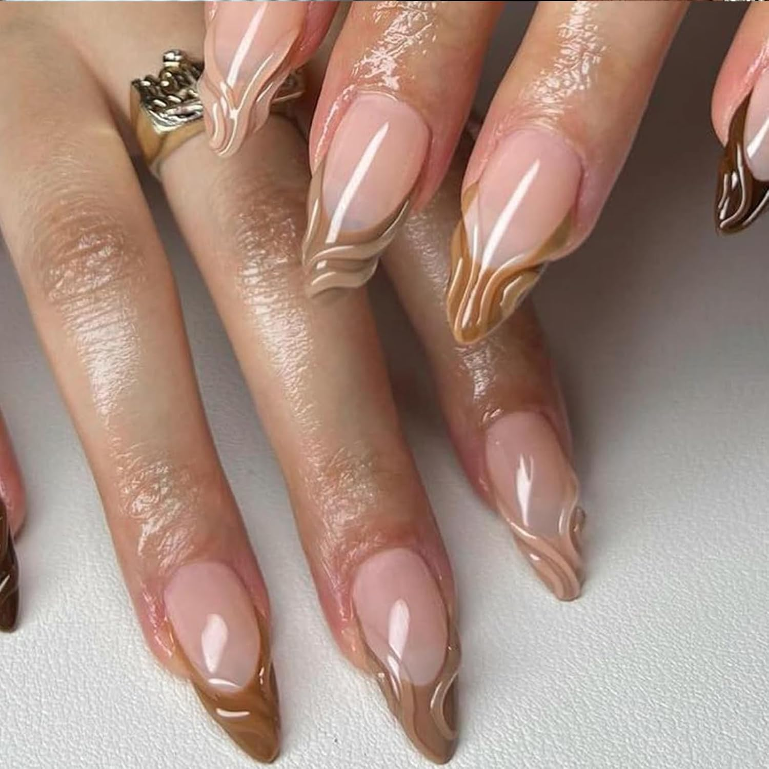 TELAIN Pack of 24 Brown Press on Nails, False Nails, Solid Brown Colour for Sticking, Reusable, Shiny, Art, Acrylic Nails image number 5