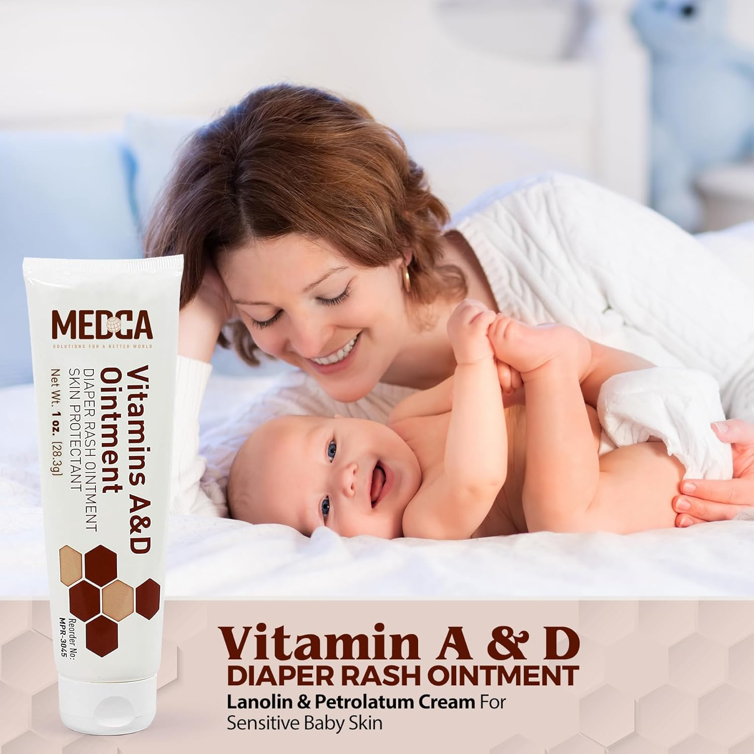Medca Vitamin a & D Diaper Rash Ointment- Protectant Cream for Sensitive Baby Skin - Lanolin & Petrolatum Formula, Dry-Cracked Hands/Feet/Face Skin, 1Oz Tube, Pack of 6 image number 4
