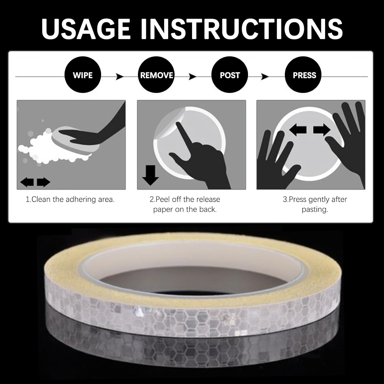 8M White Reflective Tape - Reflective Tape for Safety Security Marking on Vehicles Bikes Helmets Clothing Waterproof Self Adhesive Outdoor Warning Stickers Roll