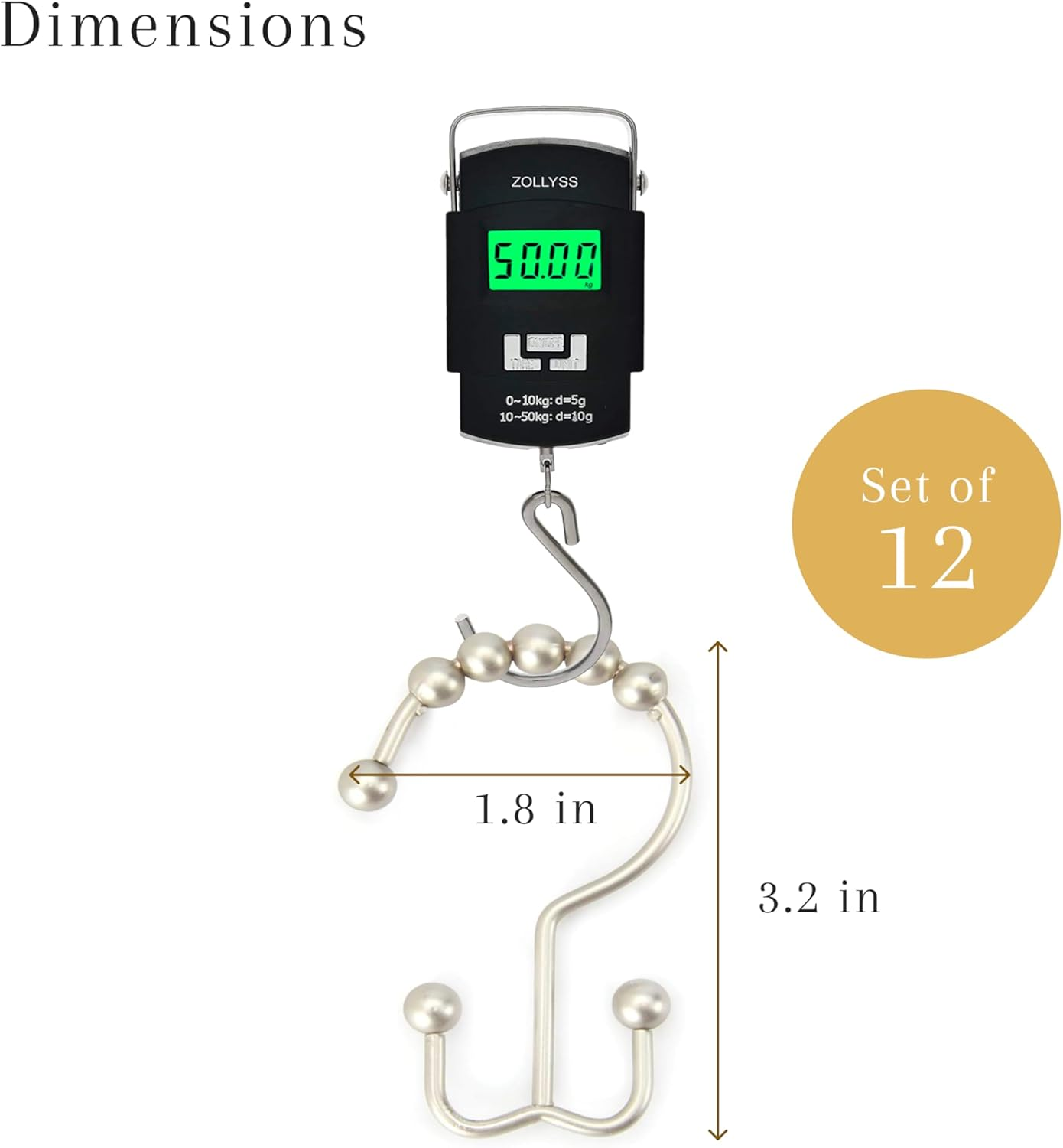 Premium Quality Double-Hook Rollerball Shower Curtain Rings (Set of 12 Hooks) in Brushed Nickel Finish - Rust-Free/Corrosion-Free