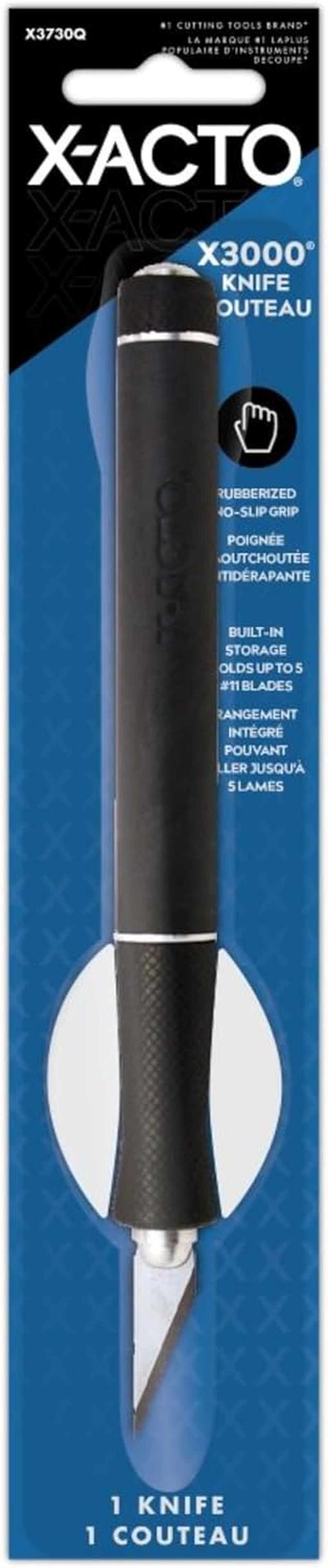 X-ACTO X3730Q X3000 Rubber-Barrel Hobby Knife, Three #11 Blades, Black