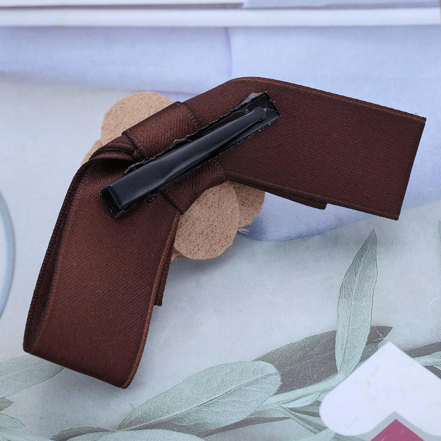 Inateannal Satin Hair Bow Clip for Women Brown Bow Hair Clip Silk Bow Knot Hair Clip Ribbion Camellia Bow Hair Clip Barrette Camellia Flower Hair Accessories for Women image number 2