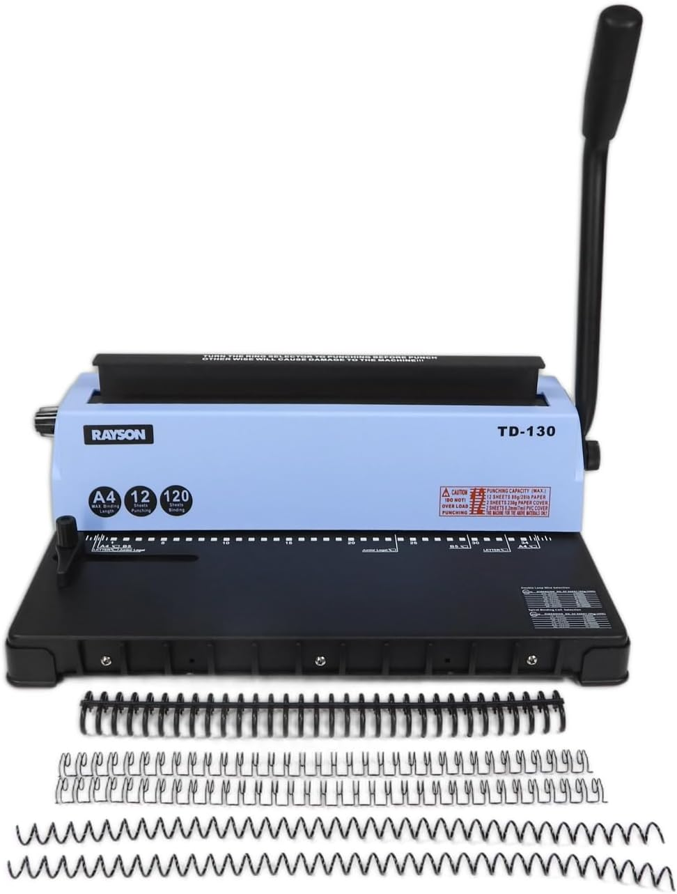 Rayson TD-130 Wire Binding Machine (Square Holes) Punch 12 Sheets/Bind 120 Sheets with Sturdy Metal Construction image number 2