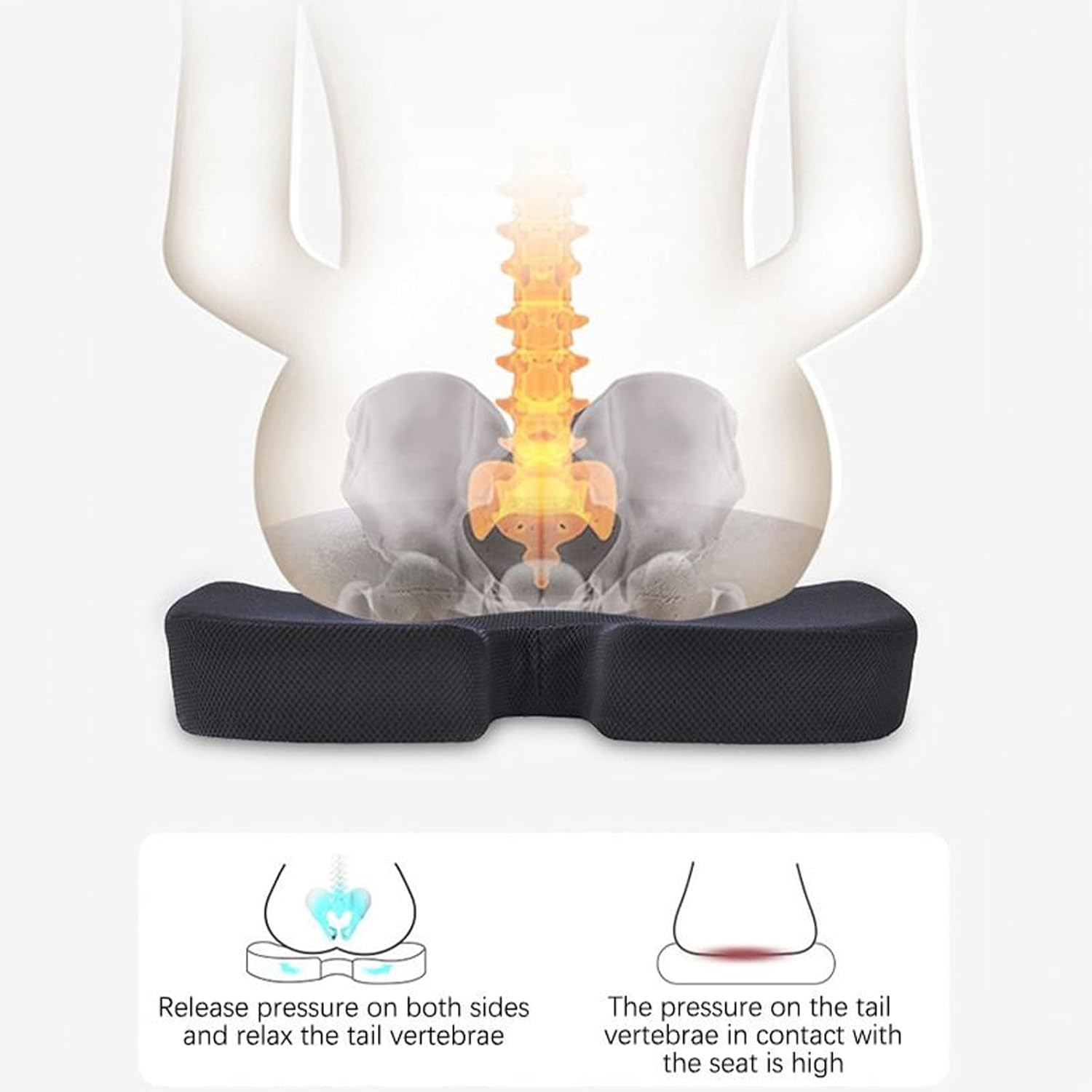 Memory Foam Seat Cushion and Lumbar Support for Office Chairs, Lumbar Cushion (Black) image number 6