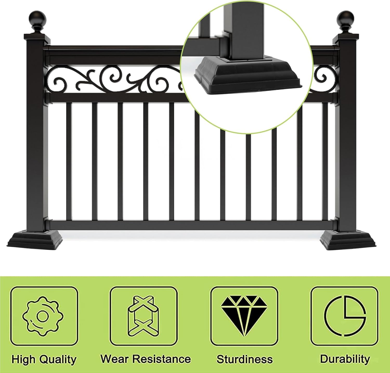 UFURMATE Post Base Cover, 6Pcs 50X50Mm Plastic Post Base Cover Plates Black Decorative Split Post Skirt Cover Square Railing Base Cover for Stair Handrail Fence image number 4