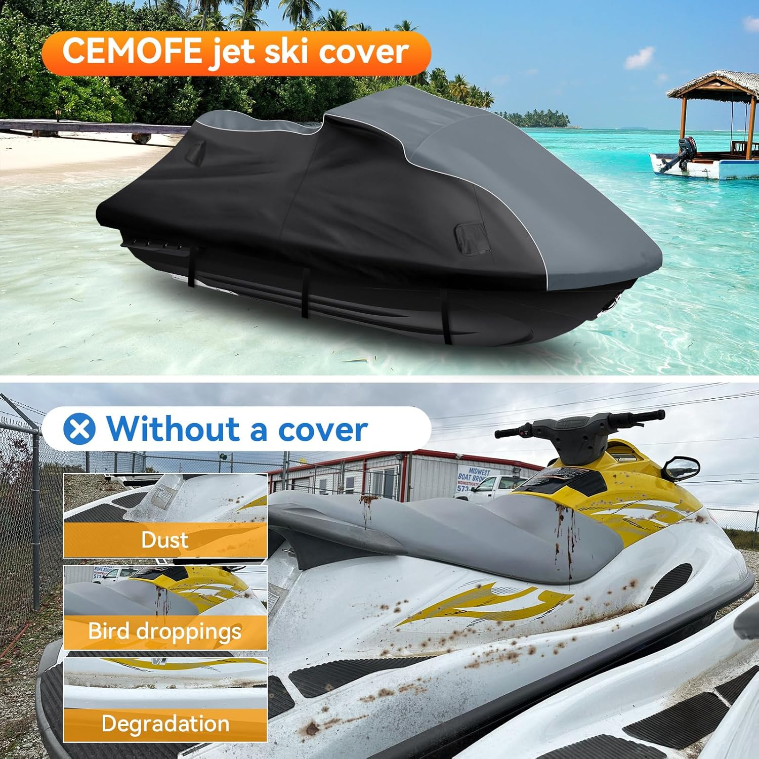 Waterproof Jet Ski Cover for Yamaha 2019-2024 FX SVHO/FX HO Model, 600D Oxford UV Protection Jetski Waverunner Covers with Air Vents image number 5