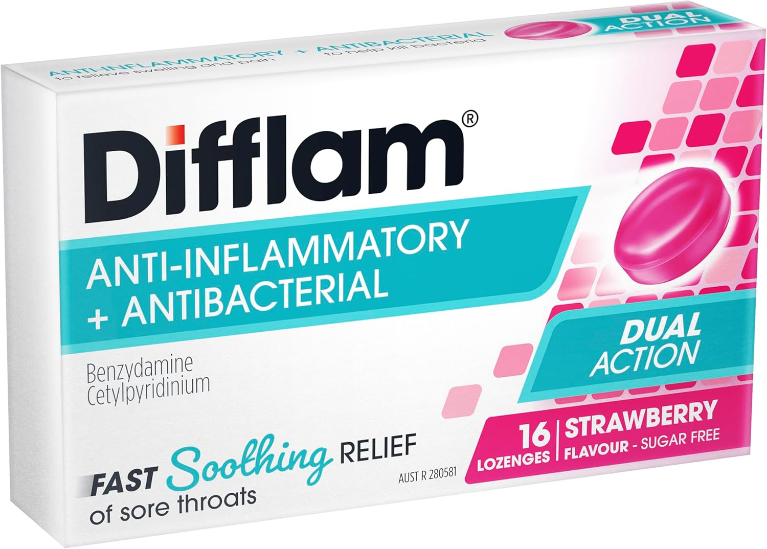 Difflam Sore Throat Lozenges, Strawberry, 16 Count image number 3
