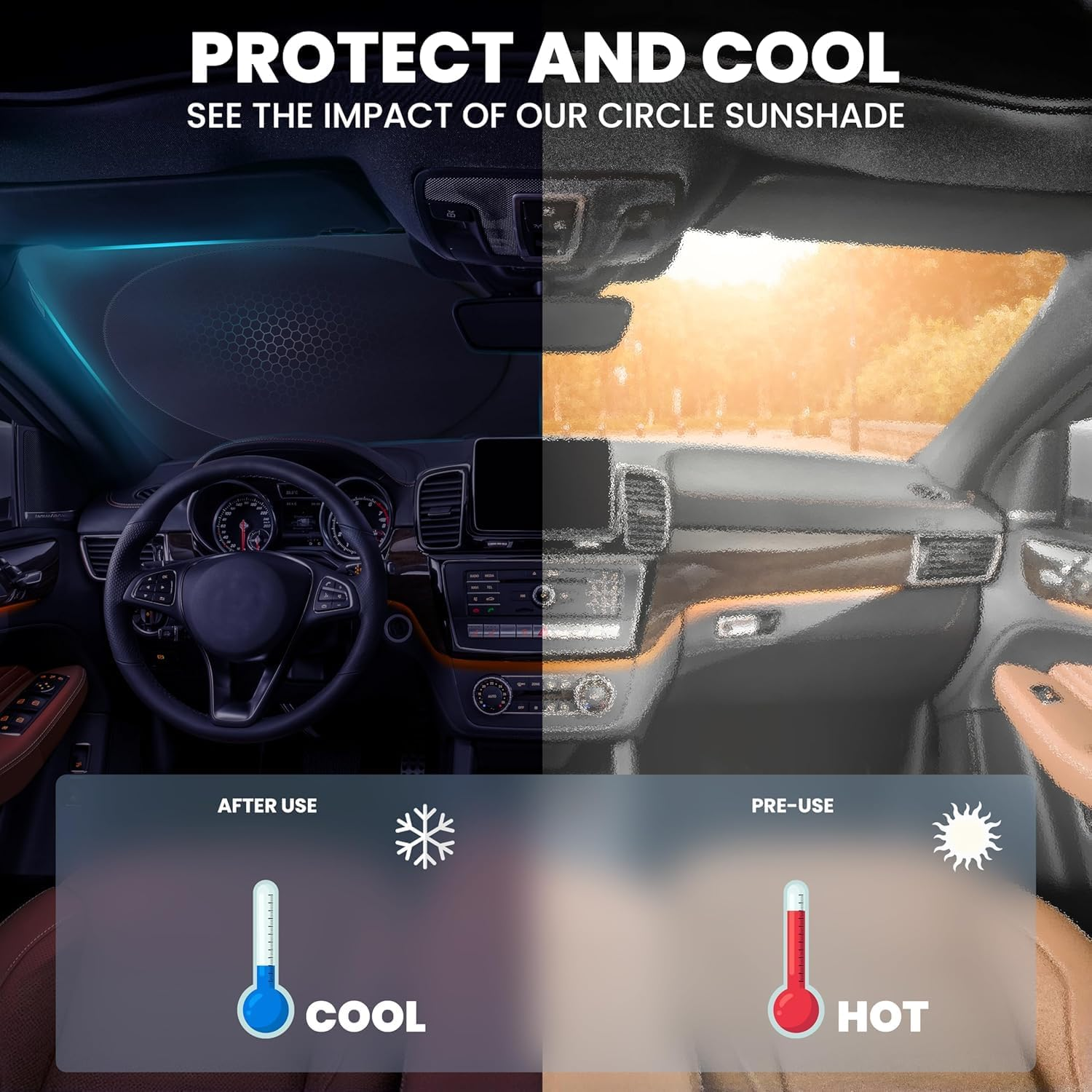 Car Windshield Sun Shade, Front Windshield Shade for Sun, Reflective Sunshade for Ultimate Protection, Overlapping Design, Fits Small Sedans, Mini Suvs, Hatchbacks- 59X31.5 Inches image number 1