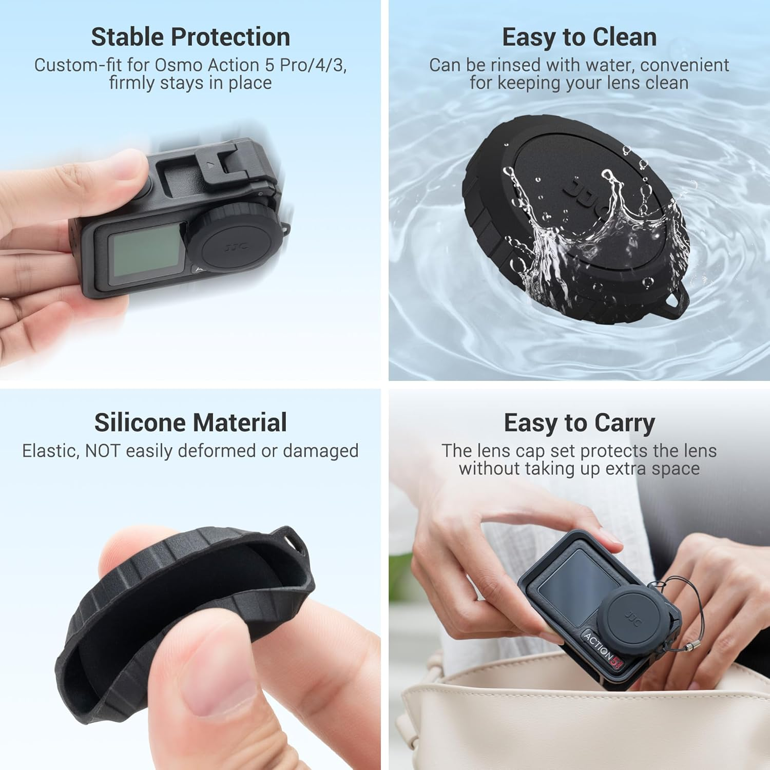 JJC Silicone Lens Cap for DJI Osmo Action 5 Pro 4 3, Protective Cover with Anti-Loss String & Silicone Ring, Protects Lens from Crack Bumps Dust Scratch When Not Using, Compatible with Action5 image number 4