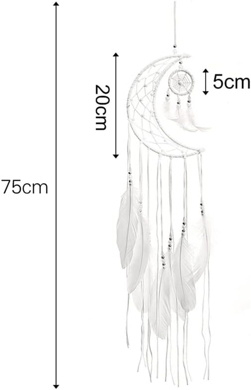 AIMALL 1PC Moon Crescent Feather Dream Catcher Wall Hanging Tapestry, 29.5 X 7.9 Inches, Woven Nursery Craft with Natural Wood, Lace, Cotton String image number 6