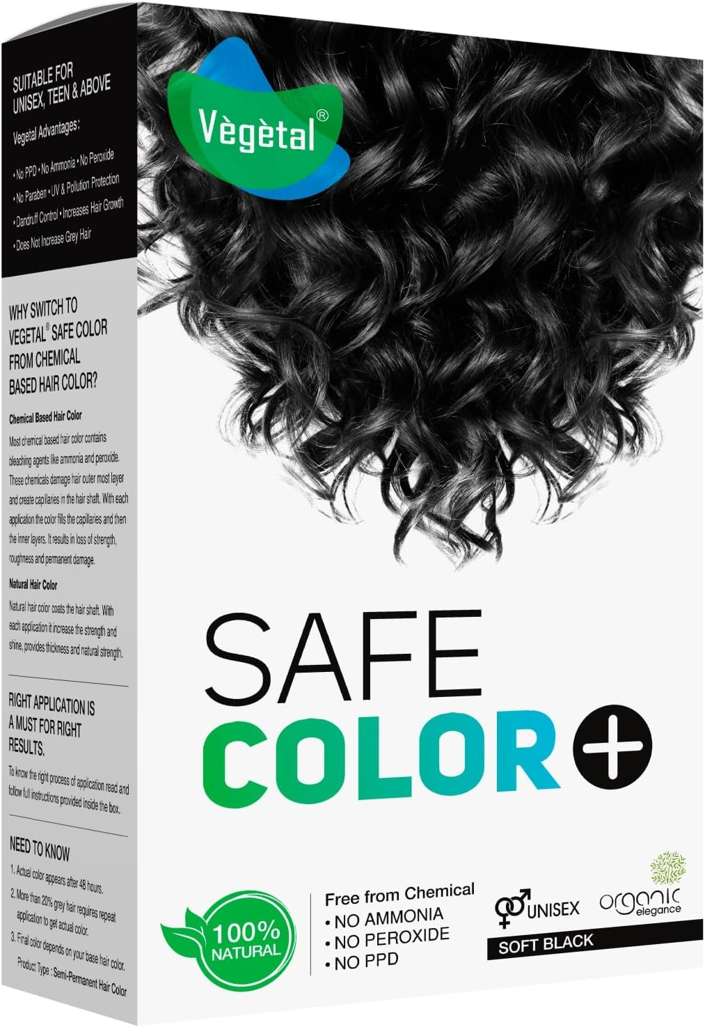 Vegetal Safe Hair Color -Soft Black 50Gm - Certified Organic Chemical and Allergy Free Bio Natural Hair Color with No Ammonia Formula for Men & Women image number 3