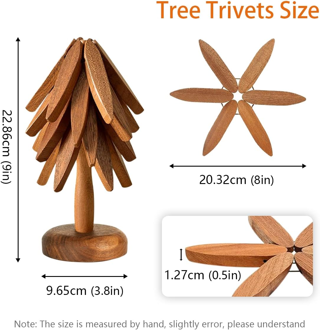 Miss Rui Wooden Trivets for Hot Dishes Set of 4 Tree Shaped Coasters for Table and Kitchen Counter, Walnut Tree Mats for Pot Bowl Pan Coffee image number 2